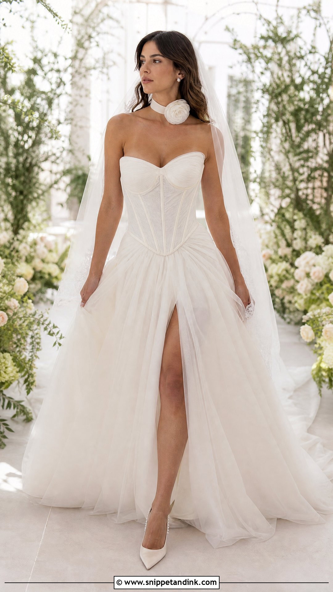 Corset Wedding Dress With Floral Choker - Snippet and Ink - 20 Wedding Dress with Choker Ideas