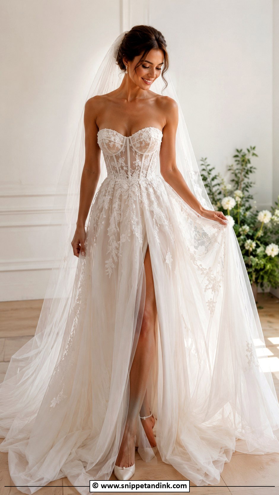 Corset Wedding Dress With Illusion Bodice - Snippet and Ink - 30 Corset Wedding Dresses