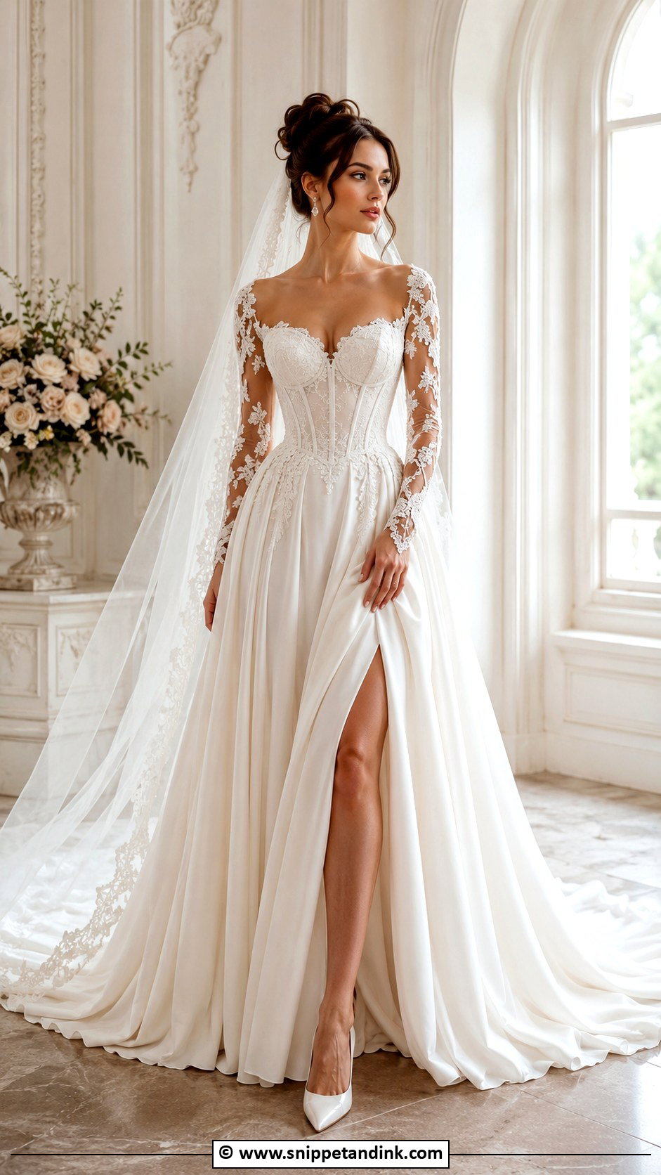 Corset Wedding Dress With Lace Sleeves - Snippet and Ink - 30 Extravagant Wedding Dresses