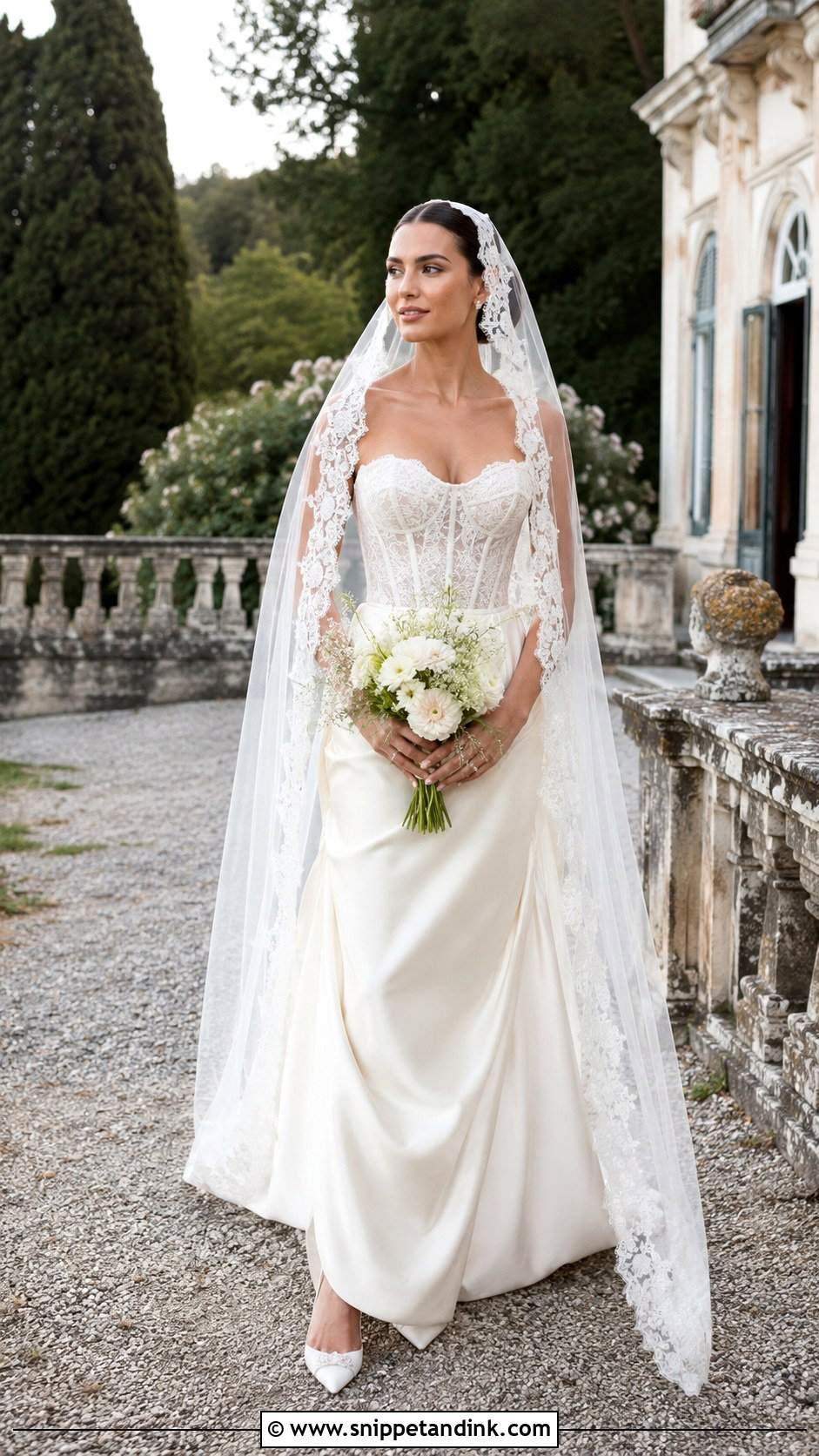 Corset Wedding Dress With Mantilla Veil - Snippet and Ink - 25 Vintage Corset Wedding Dress Ideas
