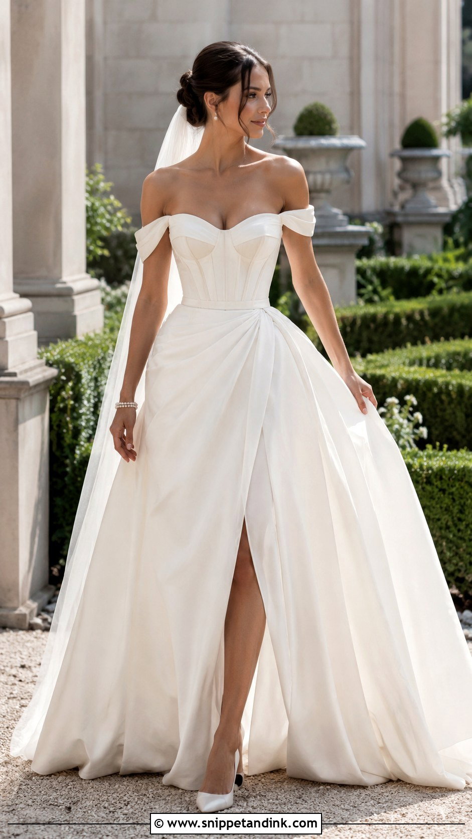 Corset Wedding Dress With Off Shoulder Sleeves - Snippet and Ink - 25 Vintage Corset Wedding Dress Ideas