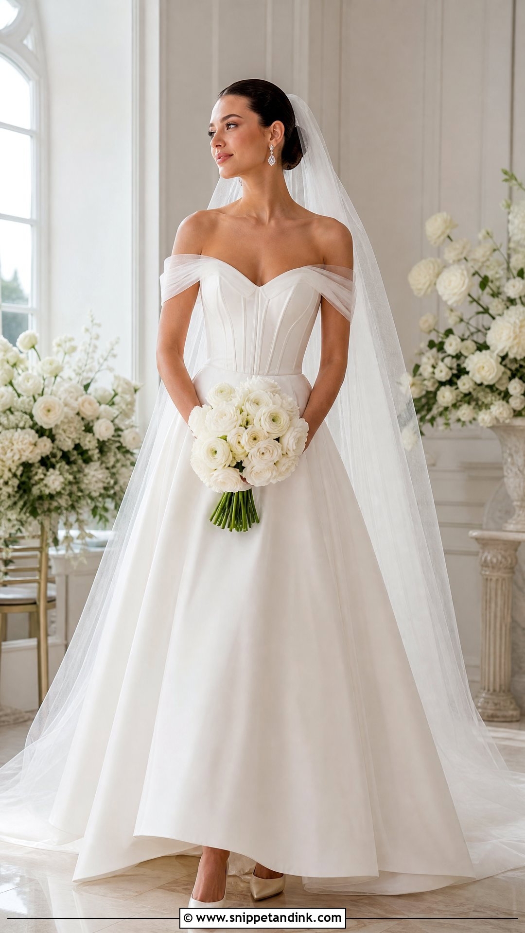 Corset Wedding Dress With Off Shoulder Tulle Sleeves - Snippet and Ink - 20 Wedding Dress Off Shoulder Sleeves