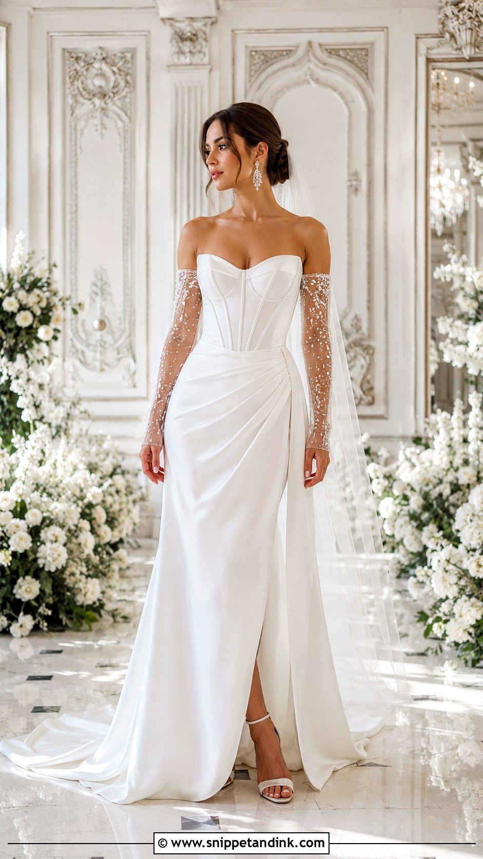 Corset Wedding Dress With Sequin Sleeves - Snippet and Ink - 25 Corset Wedding Dress with Sleeves