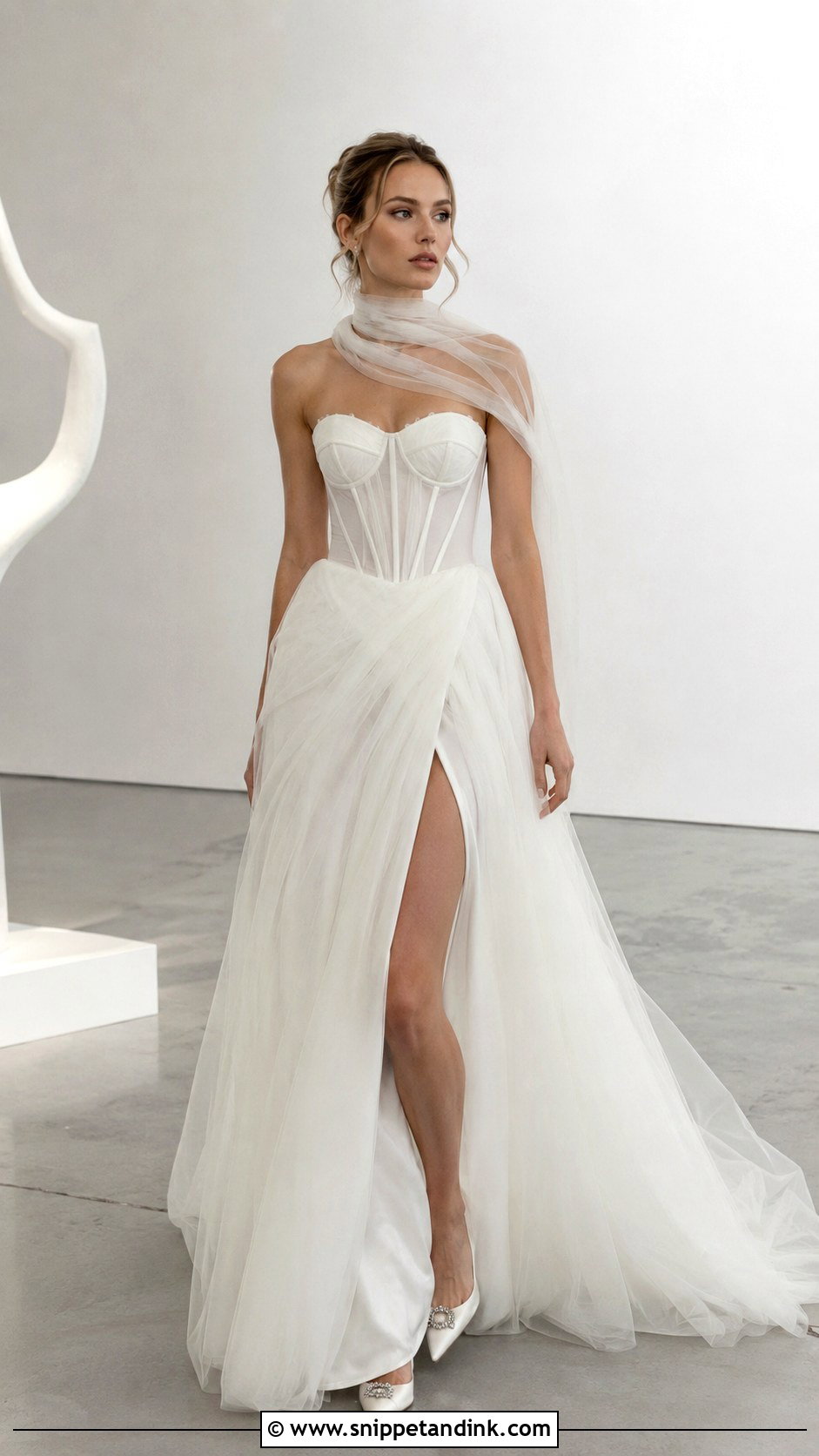 Corset Wedding Dress With Sheer Scarf - Snippet and Ink - 20 Wedding Dresses with Scarf