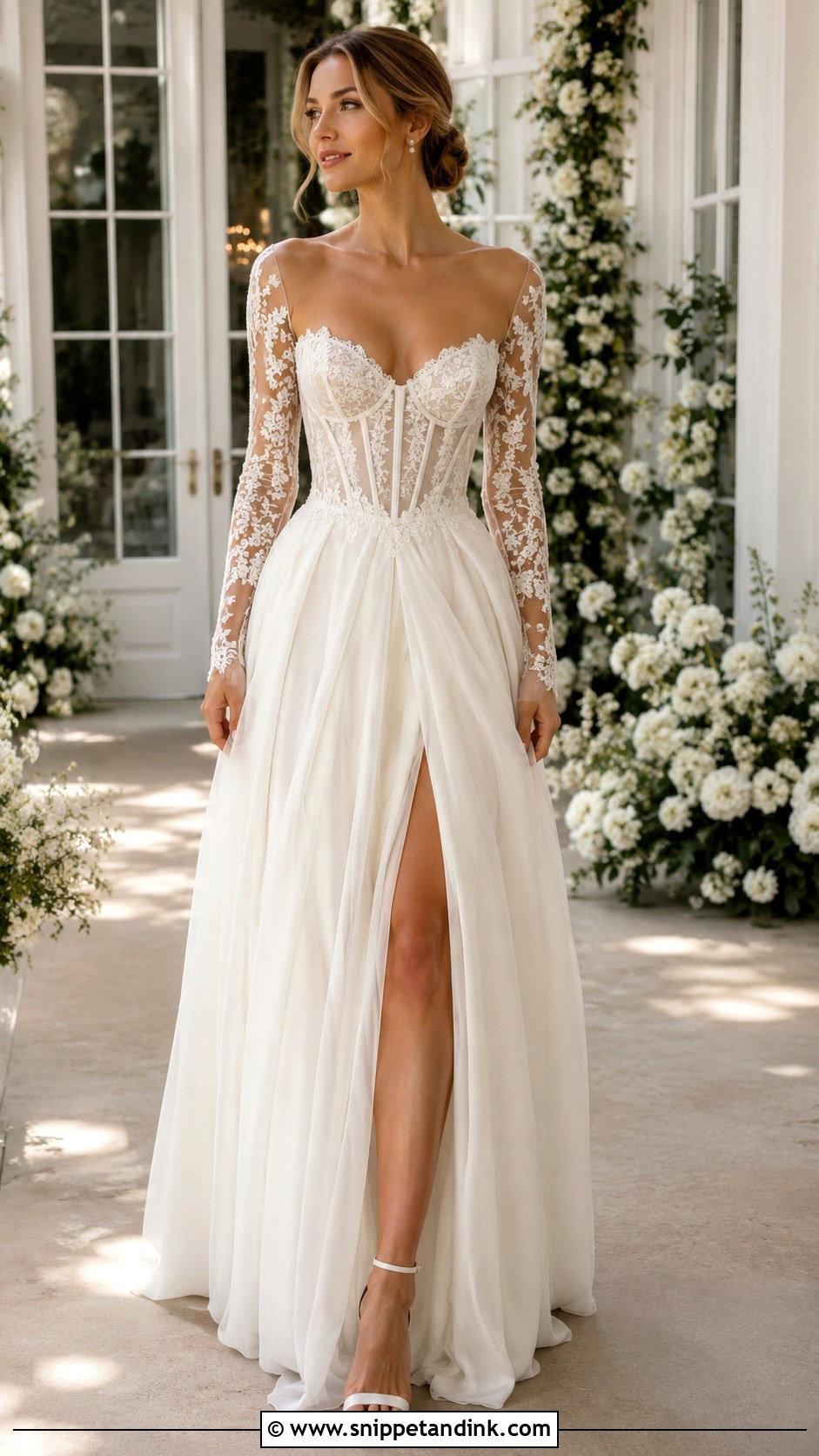 Corset Wedding Dress With Sheer Sleeves - Snippet and Ink - 25 Vintage Corset Wedding Dress Ideas