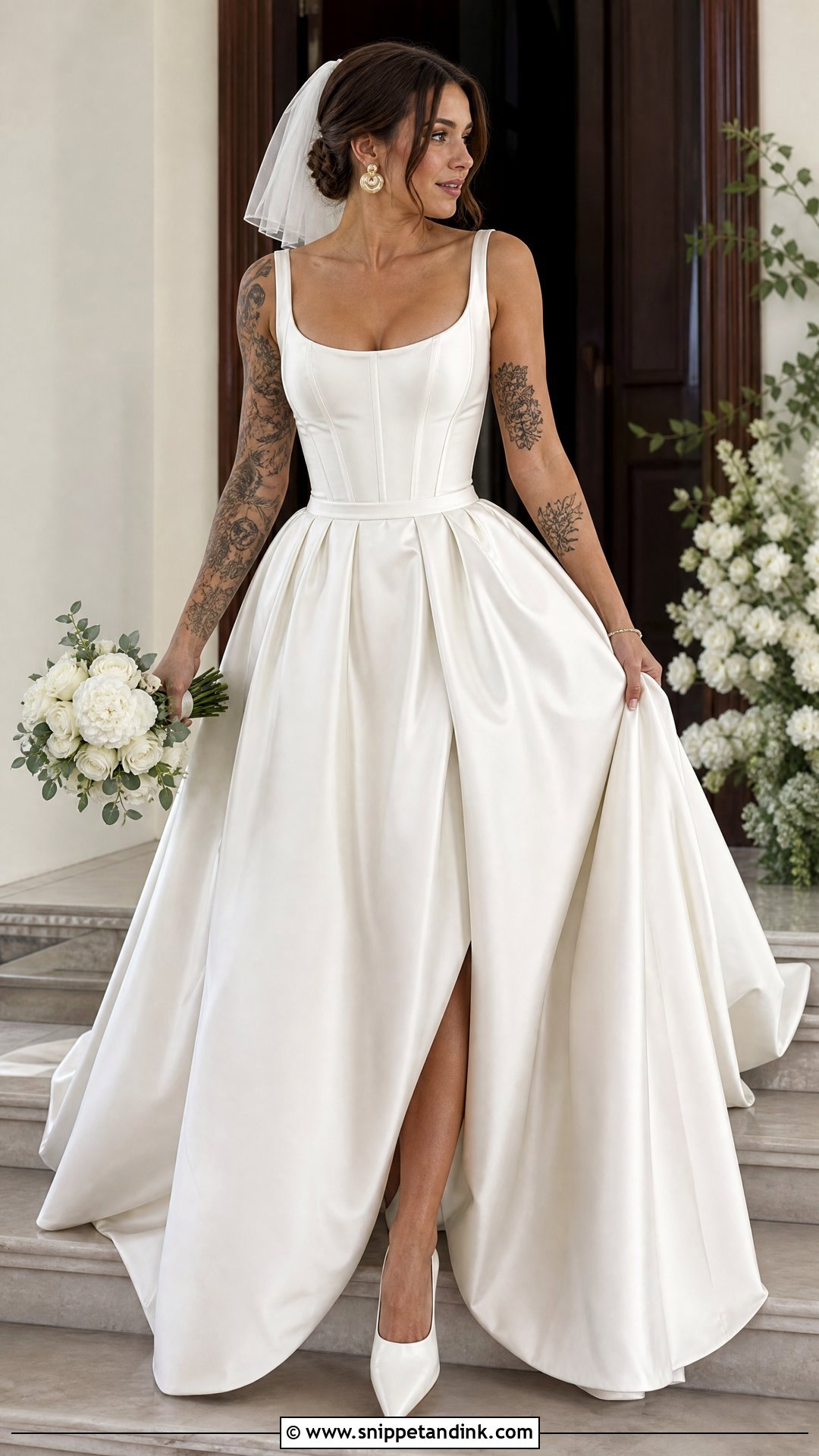 Corset Wedding Dress With Upper Body Tattoos - Snippet and Ink - 20 Tattoos in Wedding Dress Ideas