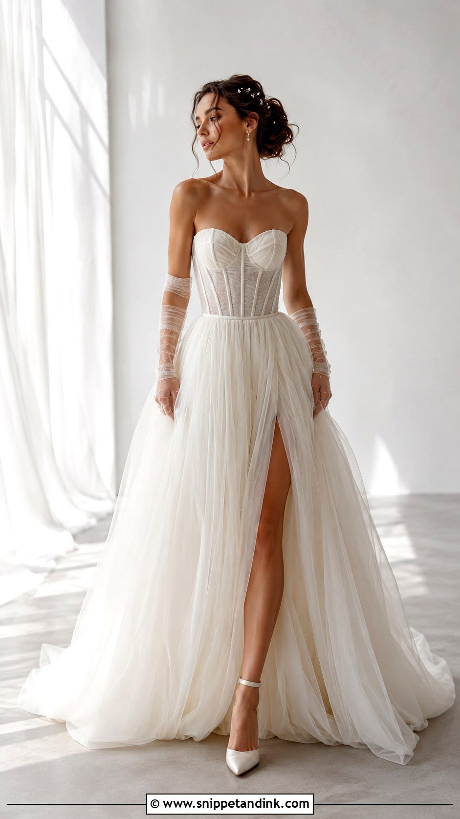 Corset Wedding Gown With Tulle Gloves - Snippet and Ink - 25 Wedding Gown with Gloves Ideas