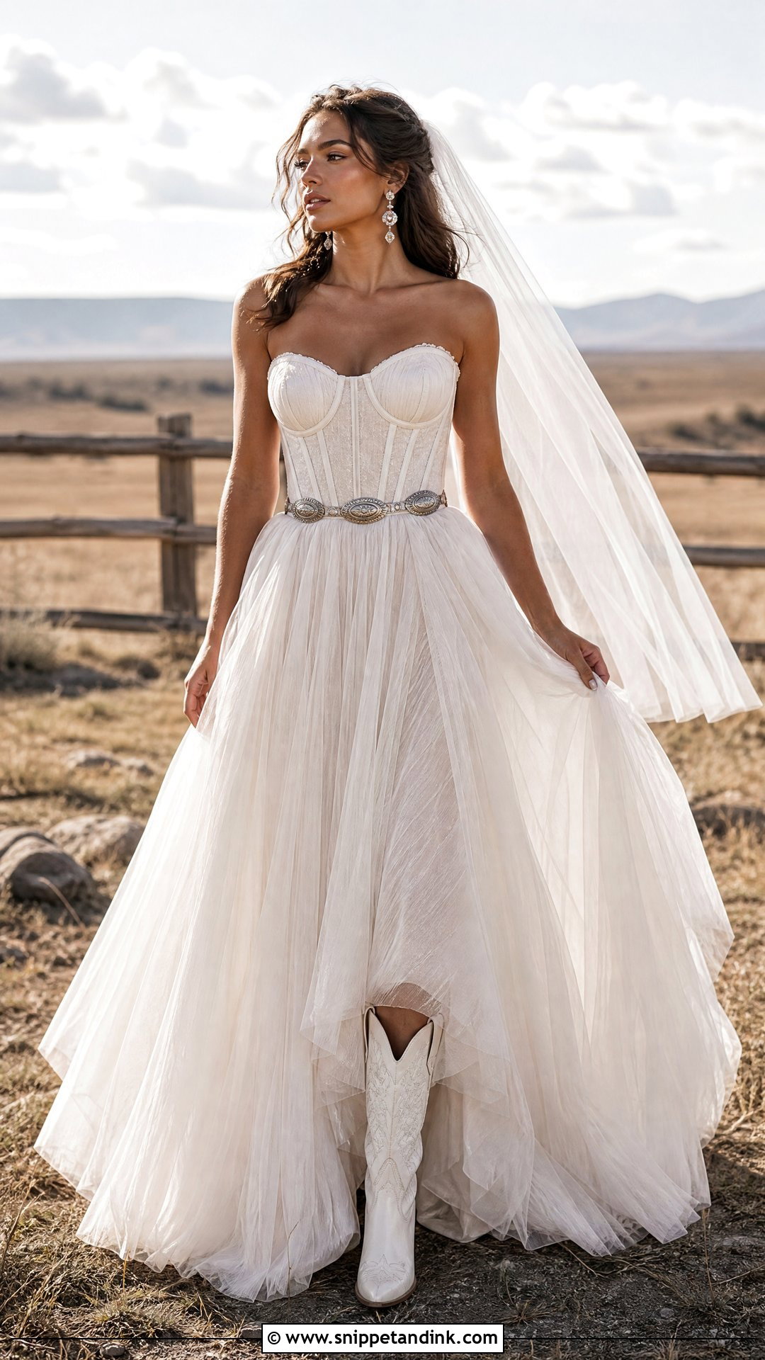 Corset Western Bride Dress With Concho Belt - Snippet and Ink - 20 Western Bride Dress Ideas