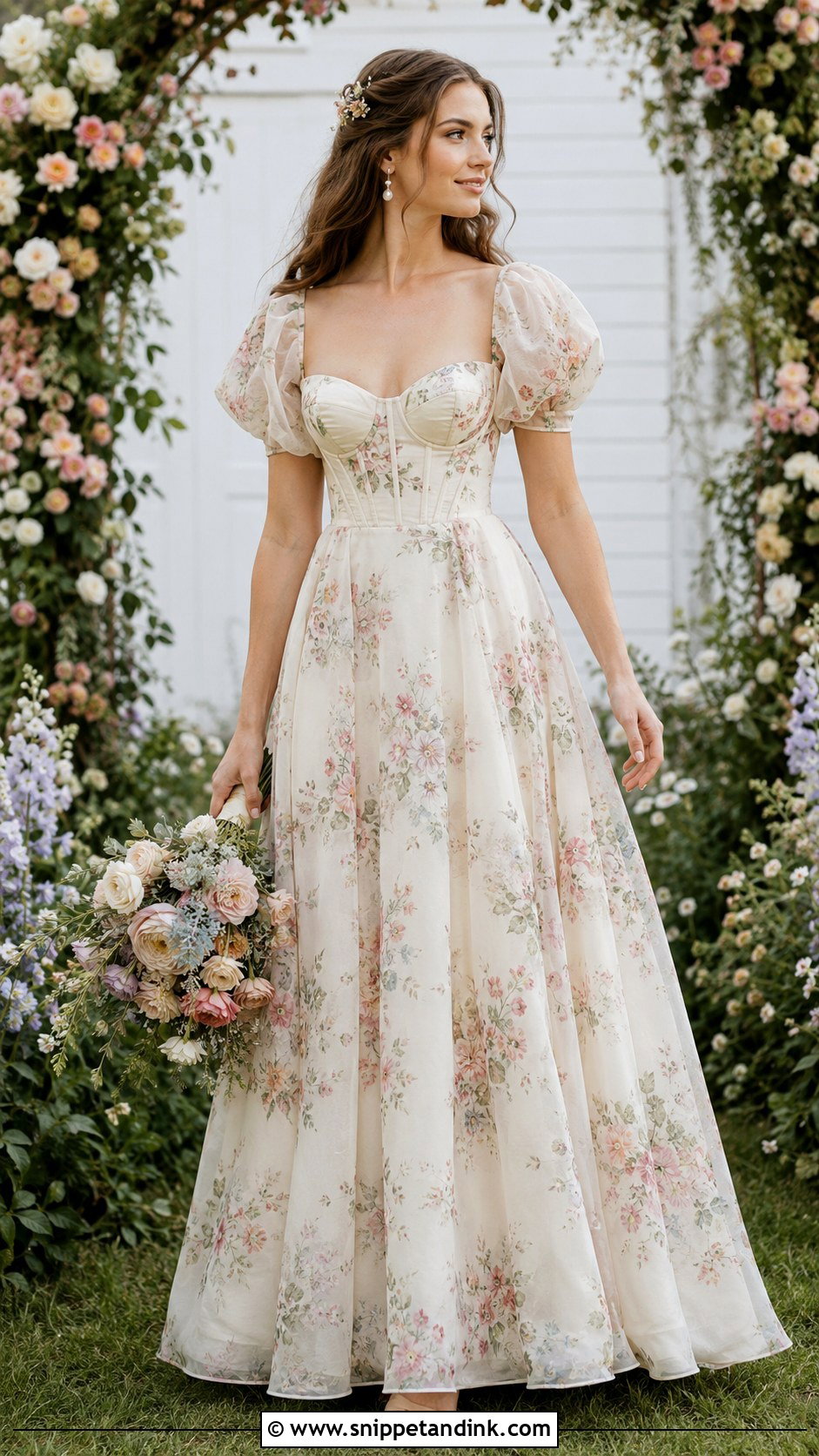 Cottage Core Floral Print Wedding Dress - Snippet and Ink - 25 Cottage Core Wedding Dress Ideas