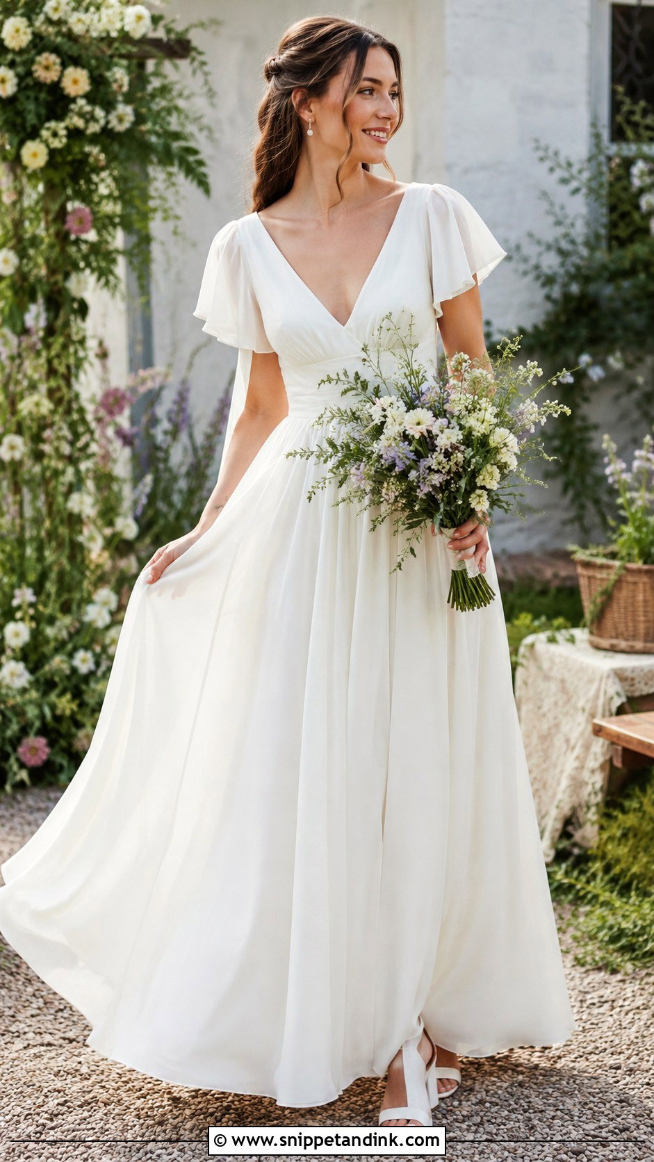 Cottage Core Flutter Sleeve Wedding Dress - Snippet and Ink - 25 Cottage Core Wedding Dress Ideas
