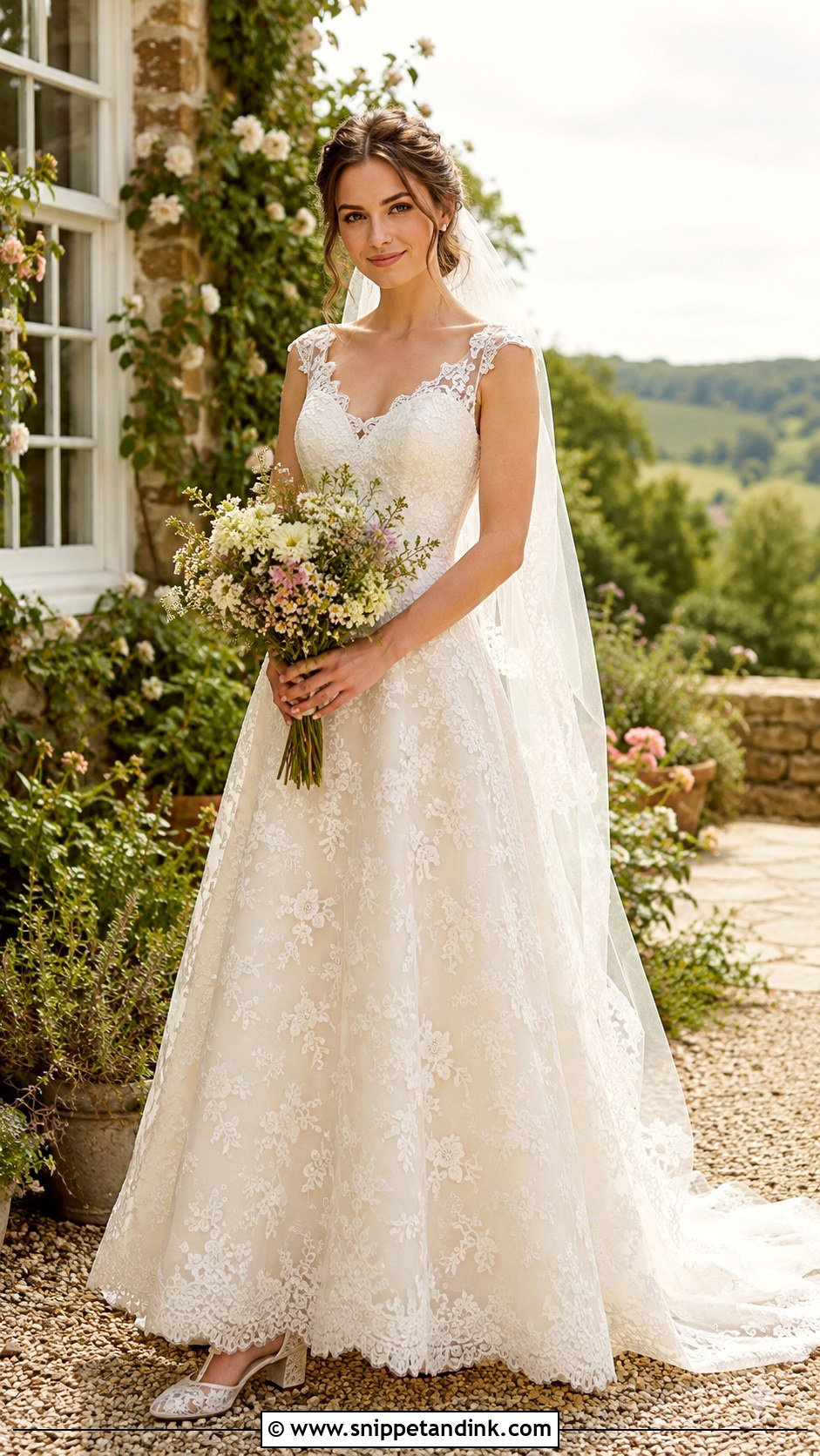 Cottage Core Lace A Line Wedding Dress - Snippet and Ink - 25 Cottage Core Wedding Dress Ideas