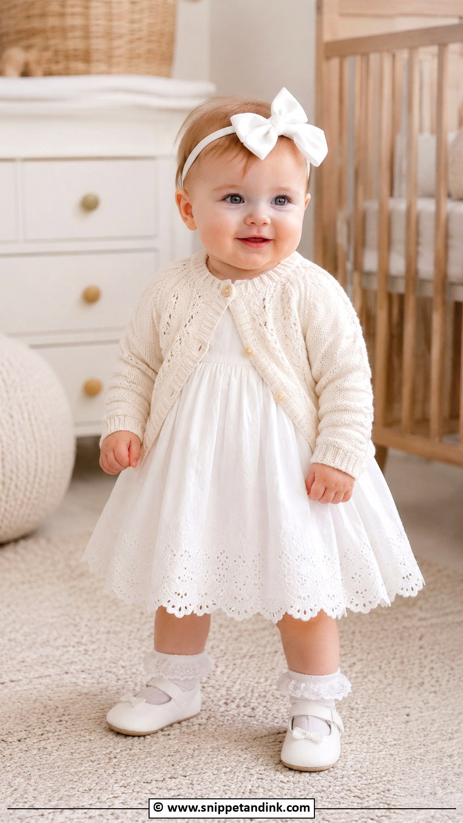 Cotton Baptism Dress With Knit Cardigan - Snippet and Ink - 25 Baby Girl Baptism Dress Ideas
