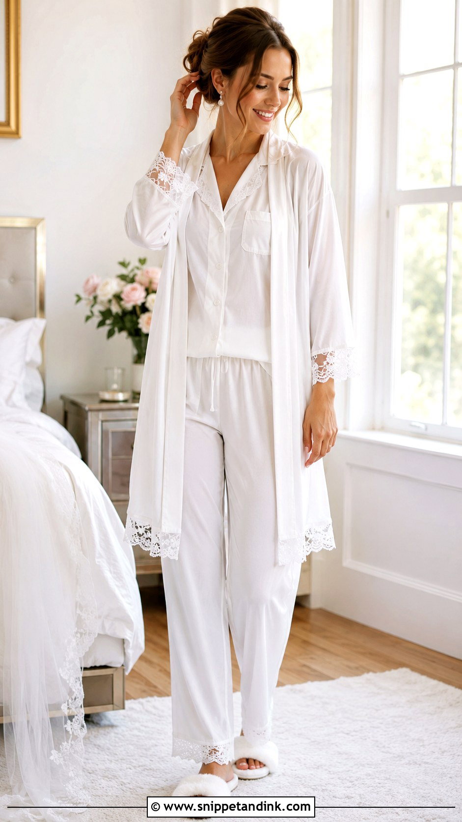 Cotton Bridal Night Suit With Lace Details - Snippet and Ink - 30 First Night Dress for Bride Ideas