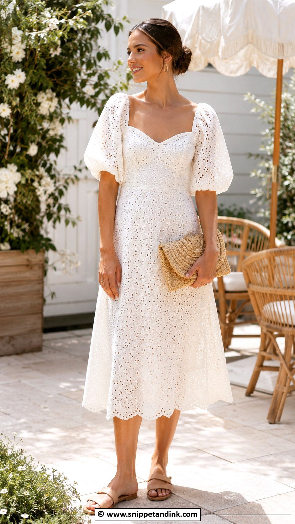 Cotton Eyelet Wedding Dress With Raffia Accessories - Snippet and Ink - 30 Backyard Wedding Dress Ideas