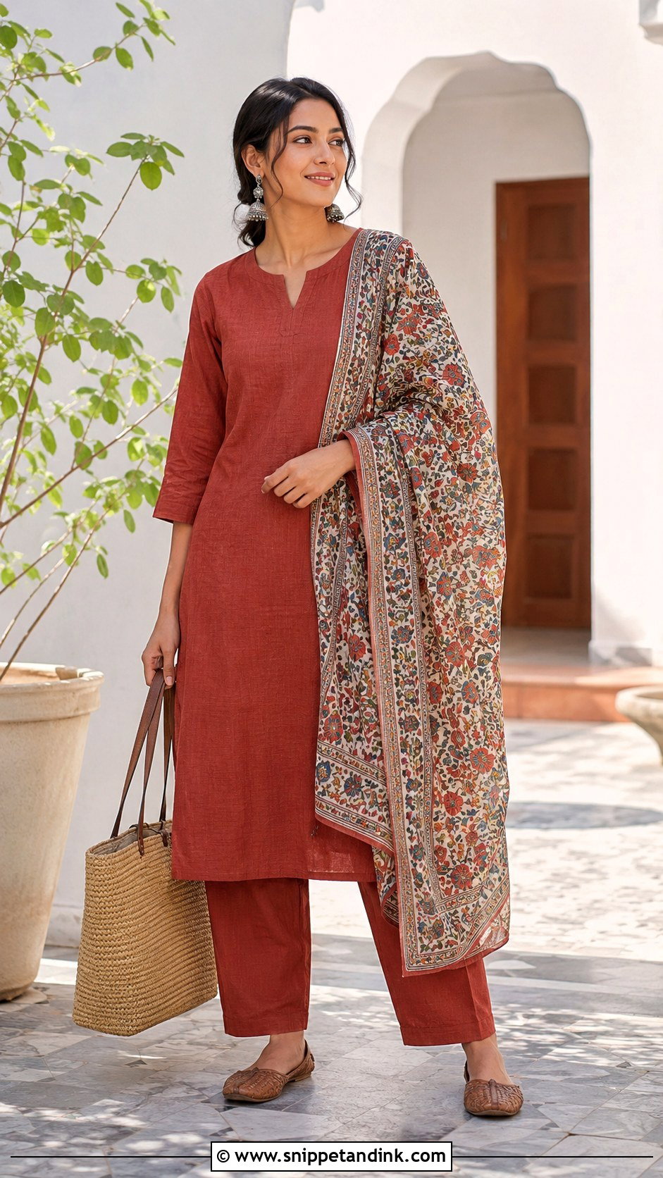 Cotton Kurta Set With Block Print Dupatta - Snippet and Ink - 20 Dupatta Dress Ideas