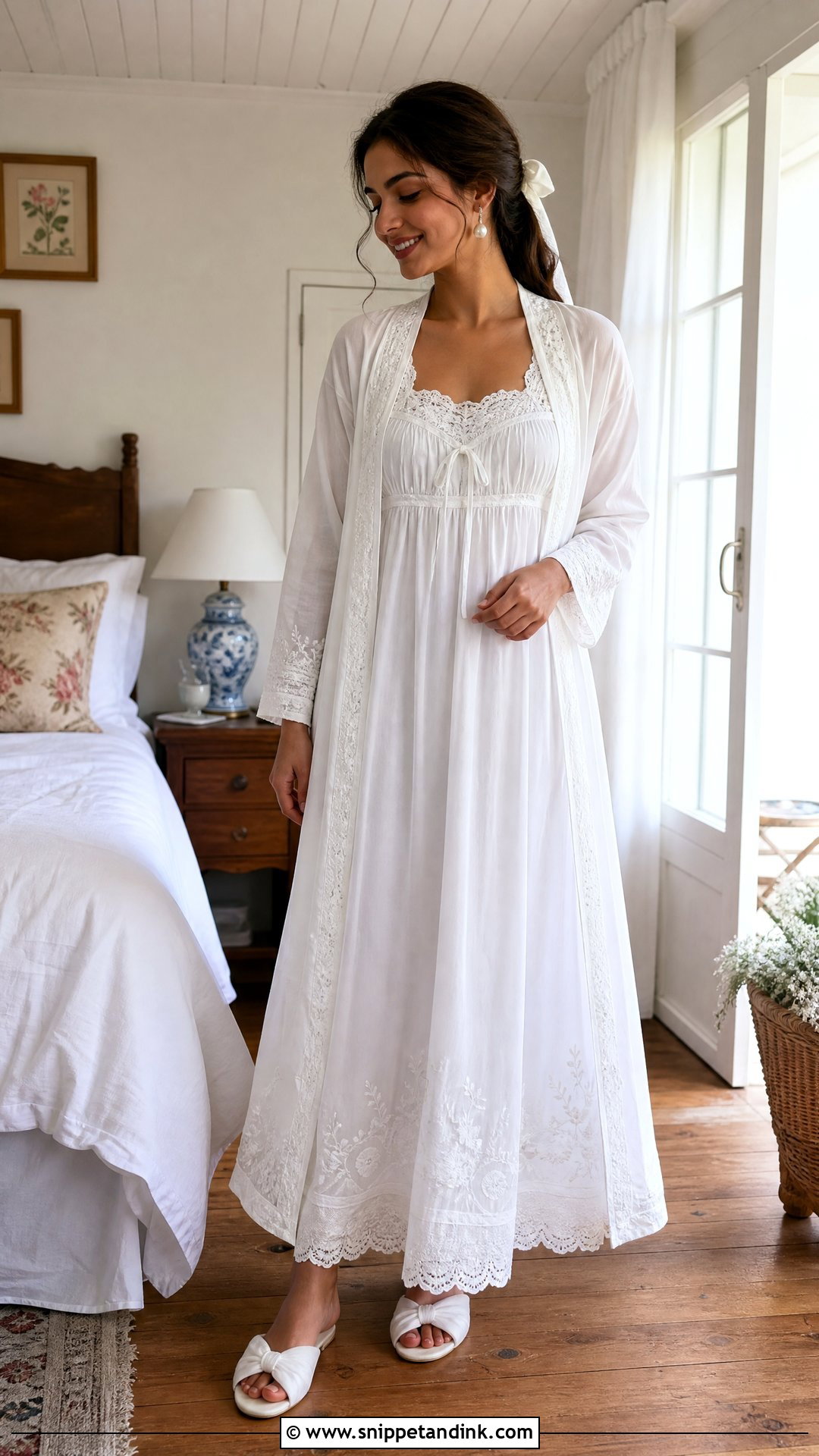 Cotton Lawn Nightgown With Embroidered Robe - Snippet and Ink - 20 Wedding Nightgown Ideas