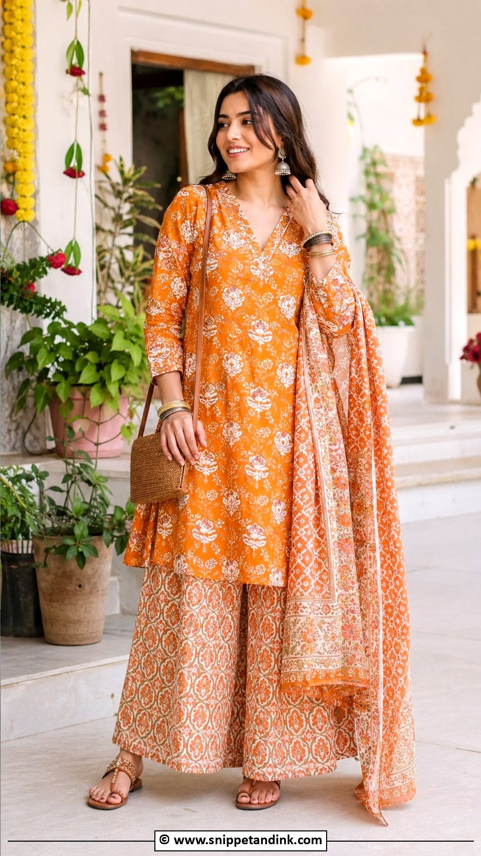 Cotton Mehandi Kurta With Palazzo - Snippet and Ink - 30 Mehandi Dress Ideas