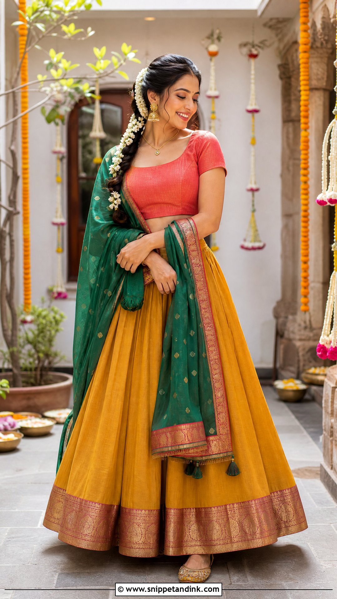 Cotton Silk Lehenga For Mehendi - Snippet and Ink - 20 Simple Mehendi Outfits