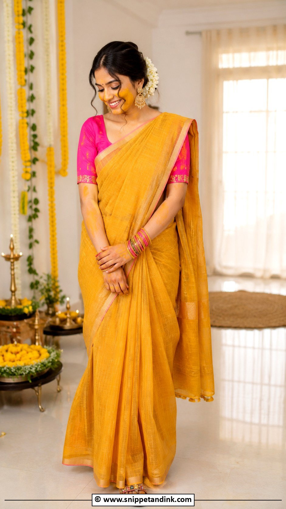Cotton Silk Saree Haldi Outfit - Snippet and Ink - 30 Unique Haldi Ceremony Outfit for Bride Ideas