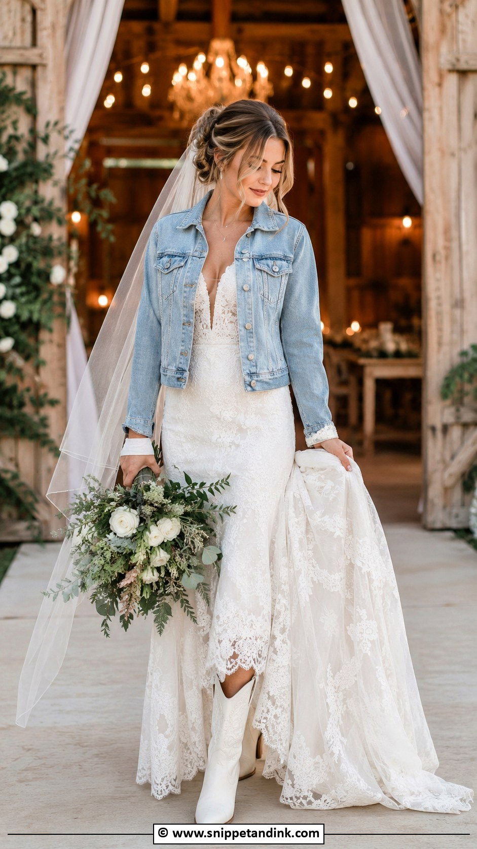 Country Chic Wedding Dress With Denim Jacket - Snippet and Ink - 25 Country Chic Wedding Dresses