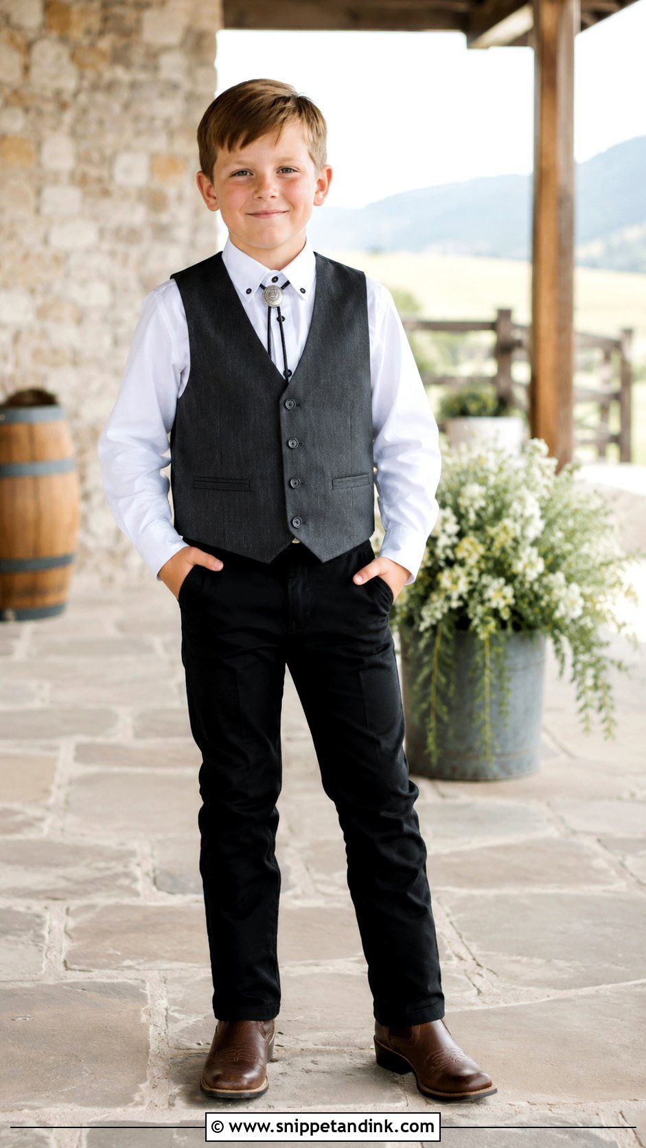 Country Ring Bearer Outfit With Bolo Tie - Snippet and Ink - 20 Country Ring Bearer Outfit Ideas