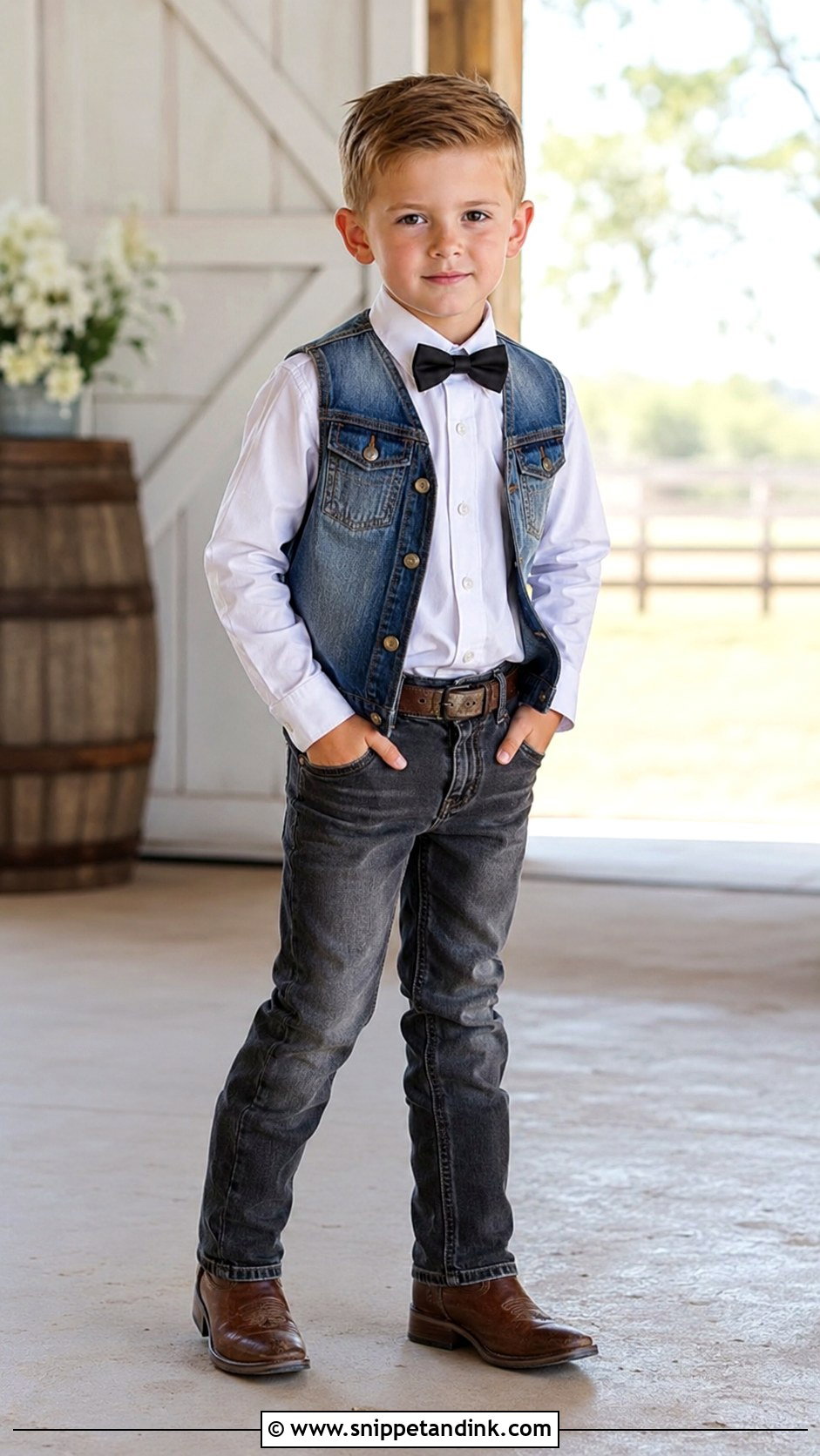 Country Ring Bearer Outfit With Denim Vest - Snippet and Ink - 20 Country Ring Bearer Outfit Ideas