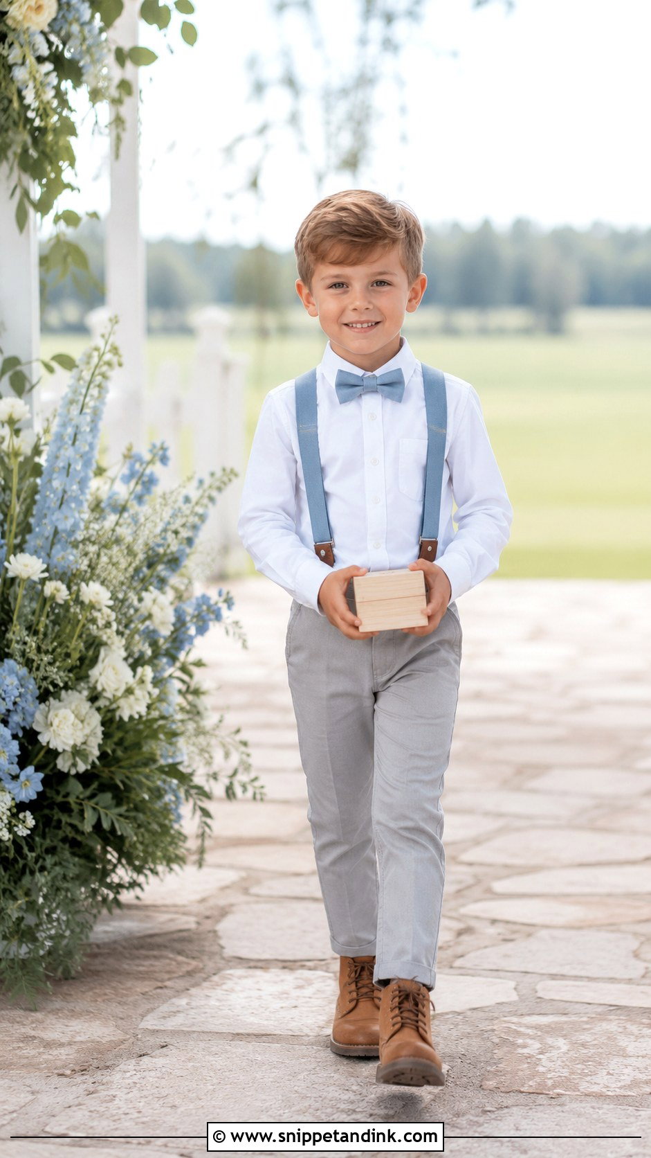 Country Ring Bearer Outfit With Dusty Blue Suspenders - Snippet and Ink - 20 Country Ring Bearer Outfit Ideas