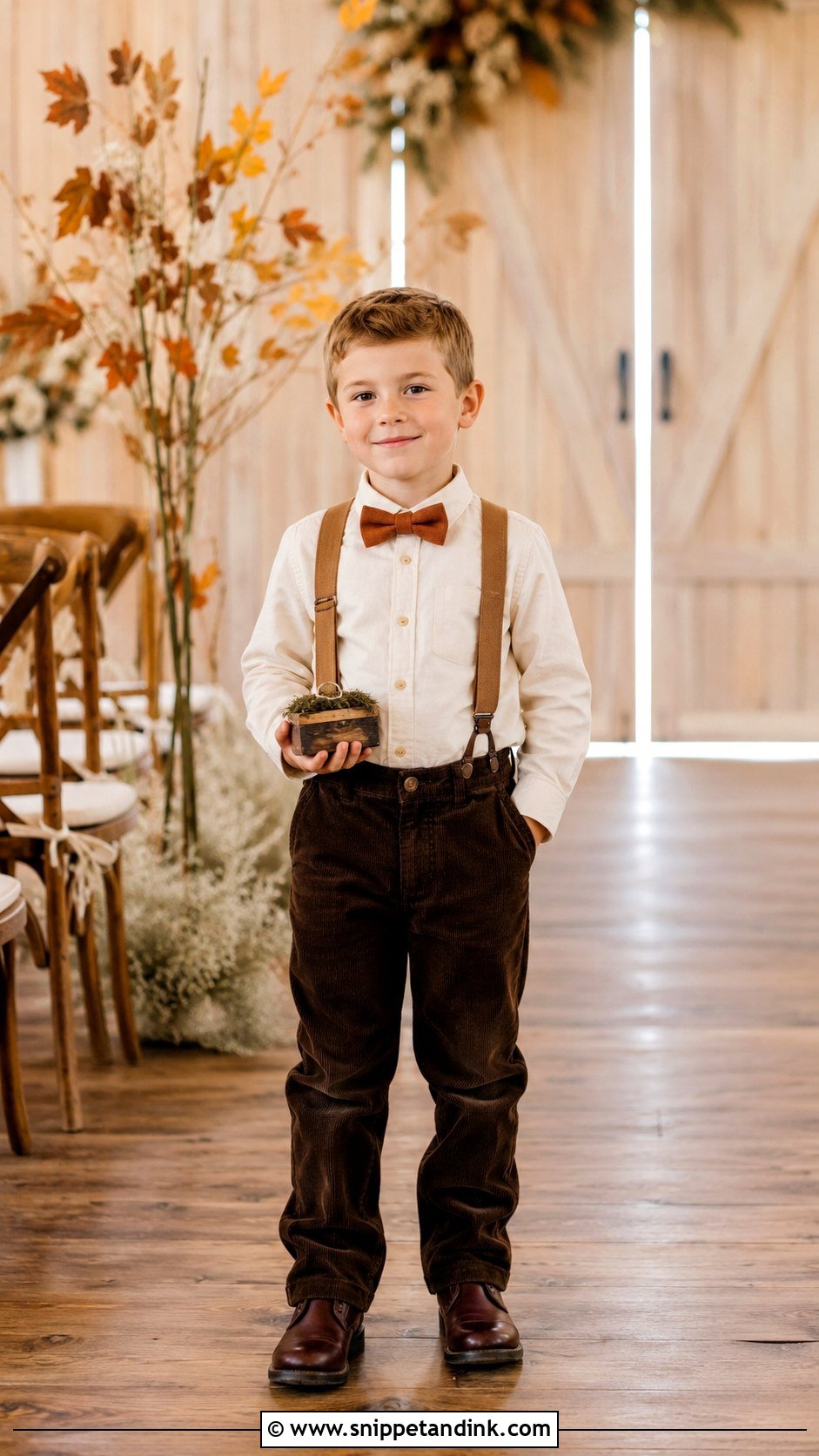 Country Ring Bearer Outfit With Rust Bow Tie - Snippet and Ink - 20 Country Ring Bearer Outfit Ideas