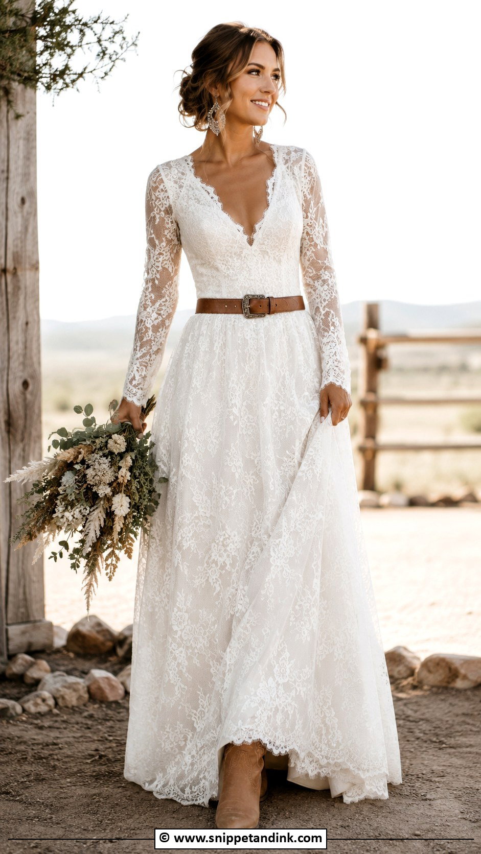 Country Wedding Dress With Belted Waist - Snippet and Ink - 25 Country Wedding Dress Ideas
