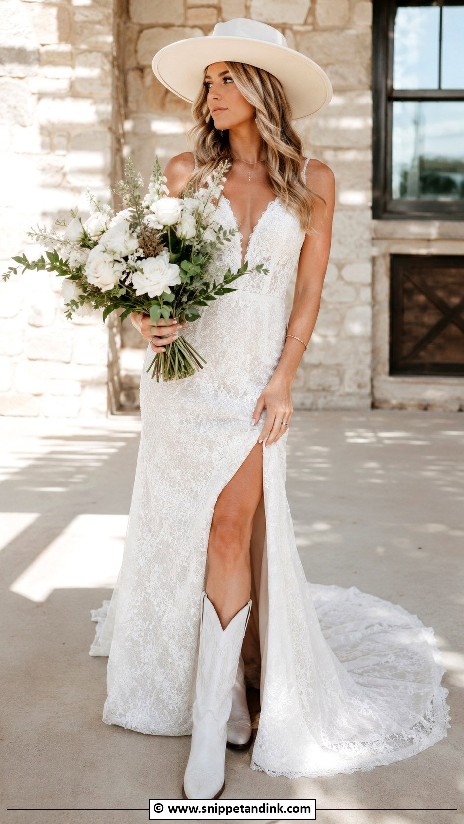 Country Wedding Dress With Bridal Hat - Snippet and Ink - 25 Country Chic Wedding Dresses