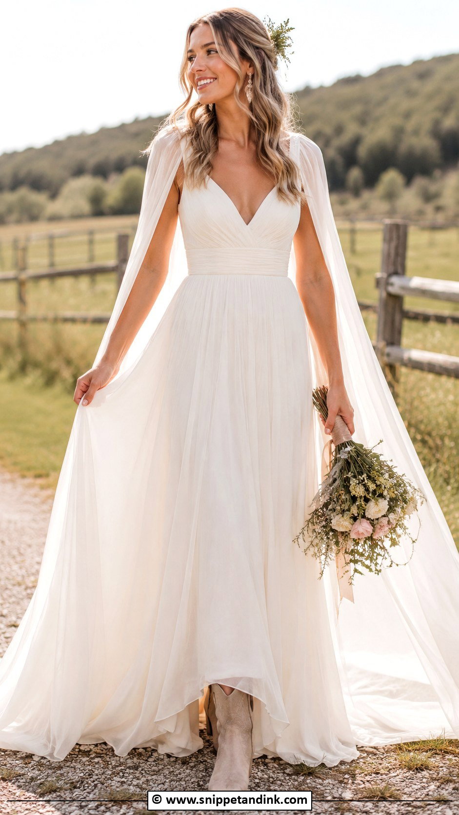 Country Wedding Dress With Cape Sleeves - Snippet and Ink - 25 Country Chic Wedding Dresses