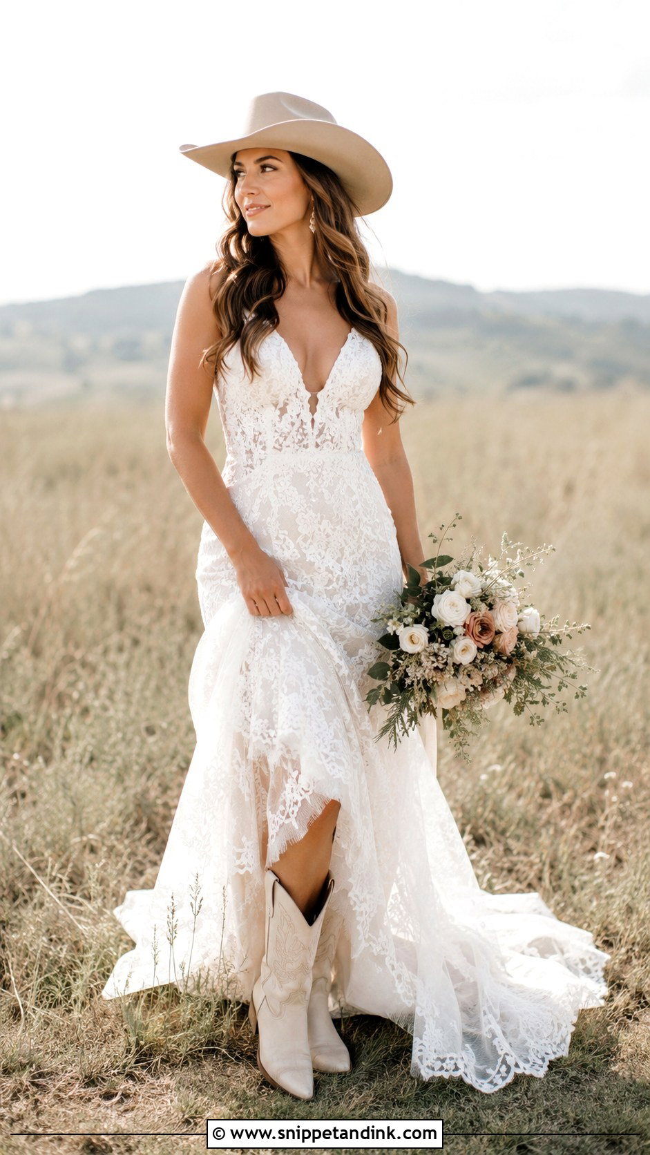 Country Wedding Dress With Cowgirl Hat And Boots - Snippet and Ink - 25 Country Wedding Dresses with Boots