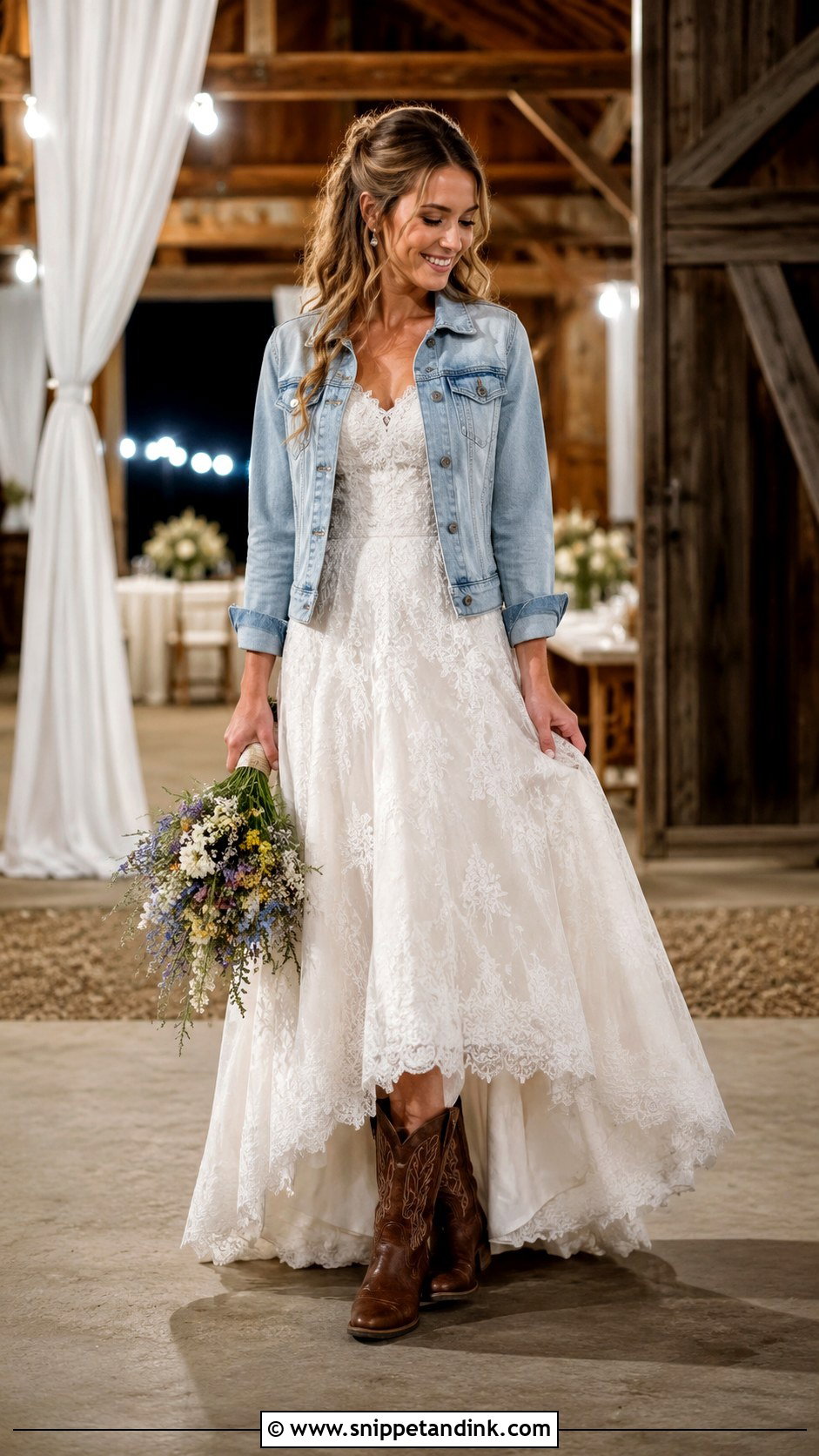 Country Wedding Dress With Denim Jacket And Boots - Snippet and Ink - 25 Country Wedding Dresses with Boots
