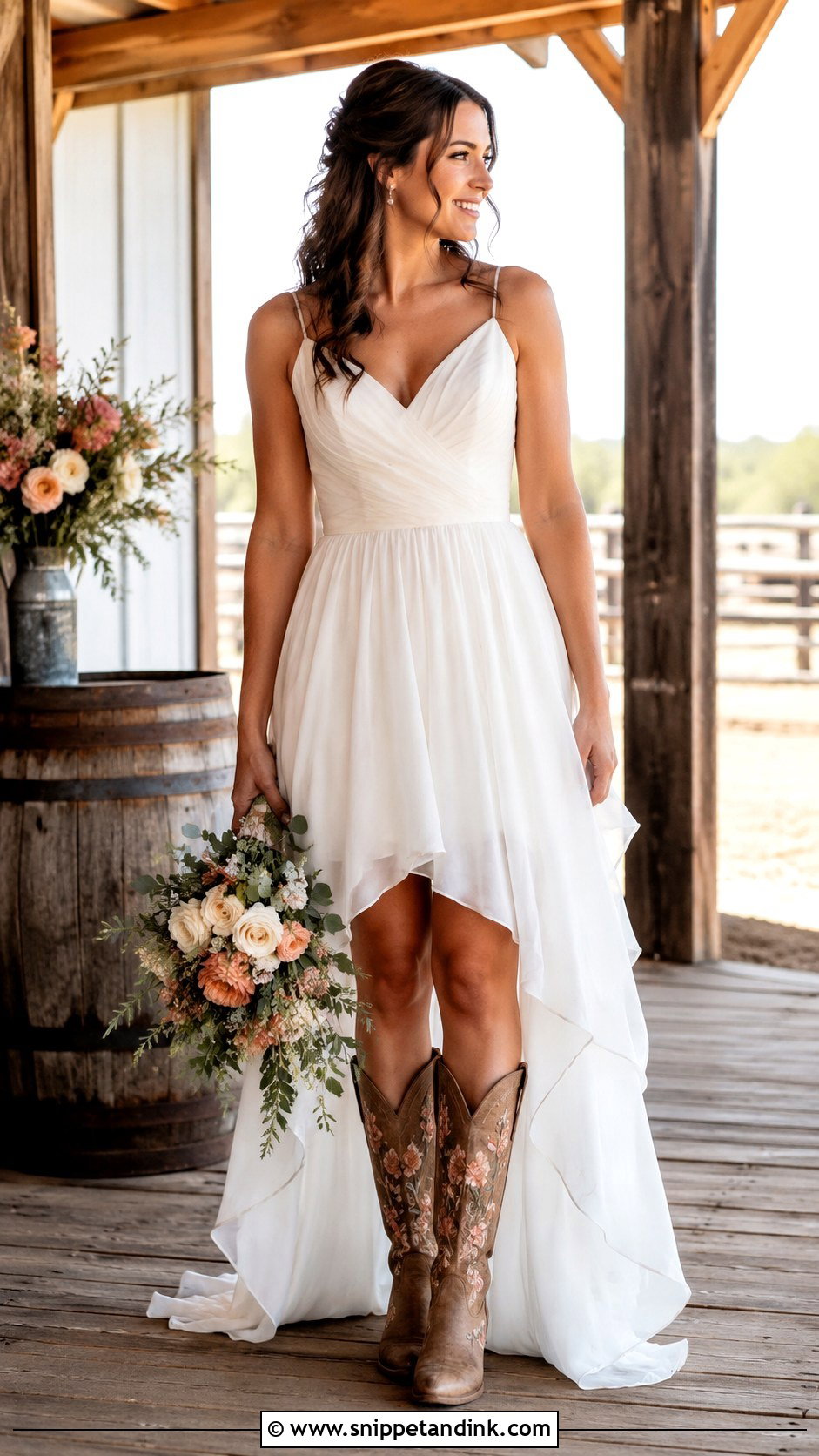 Country Wedding Dress With Embroidered Boots - Snippet and Ink - 25 Country Wedding Dresses with Boots