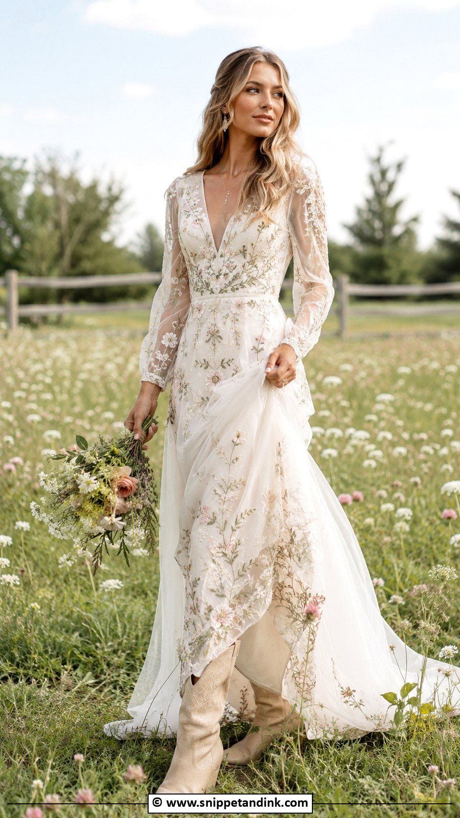 Country Wedding Dress With Floral Embroidery - Snippet and Ink - 25 Country Wedding Dress Ideas
