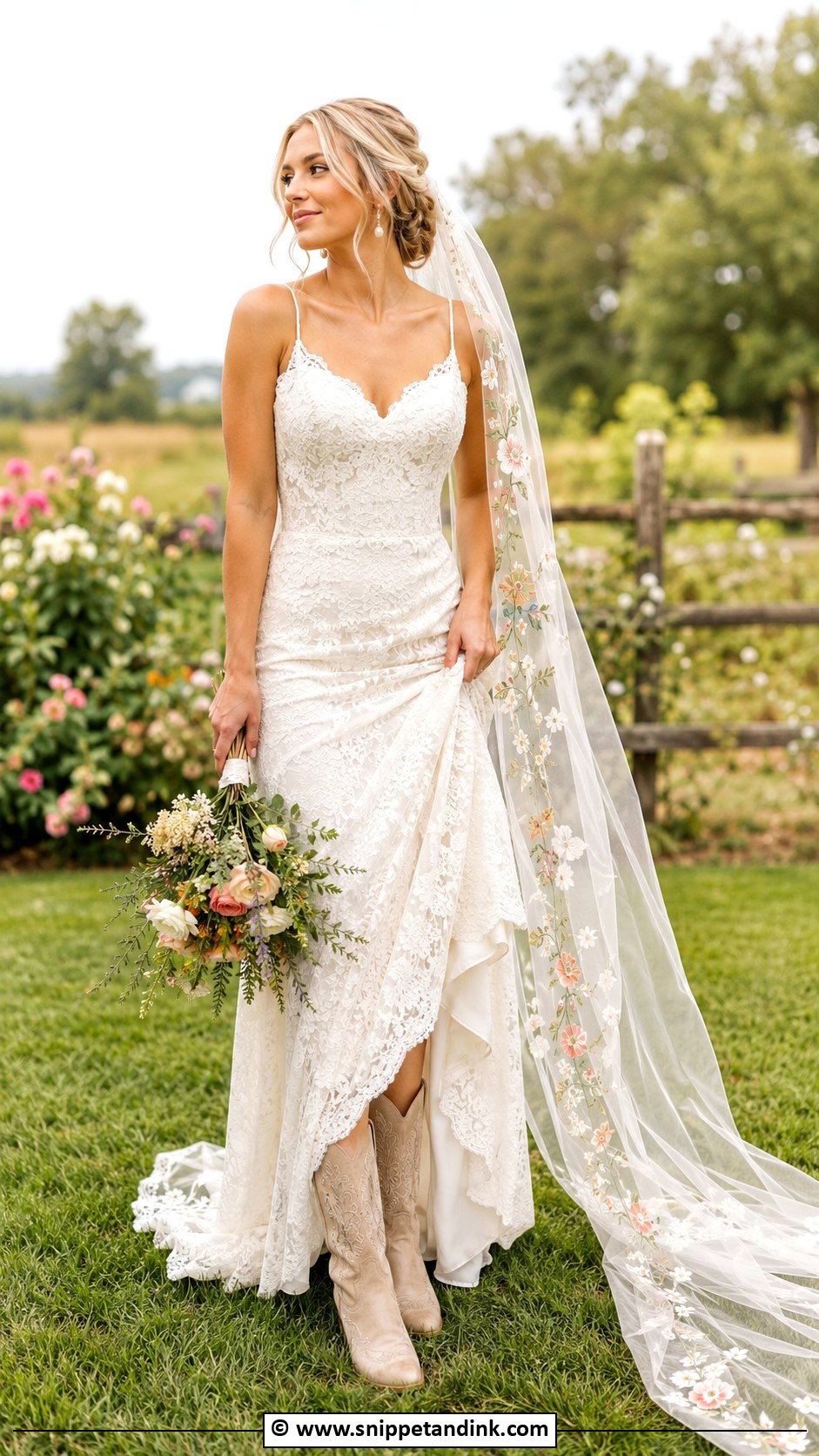 Country Wedding Dress With Floral Veil - Snippet and Ink - 25 Country Wedding Dress Ideas