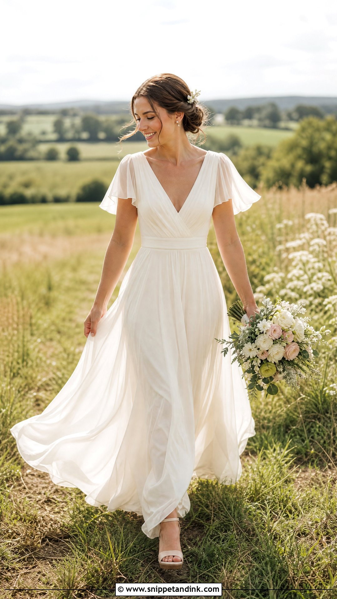 Country Wedding Dress With Flutter Sleeves - Snippet and Ink - 20 Simple Country Wedding Dresses