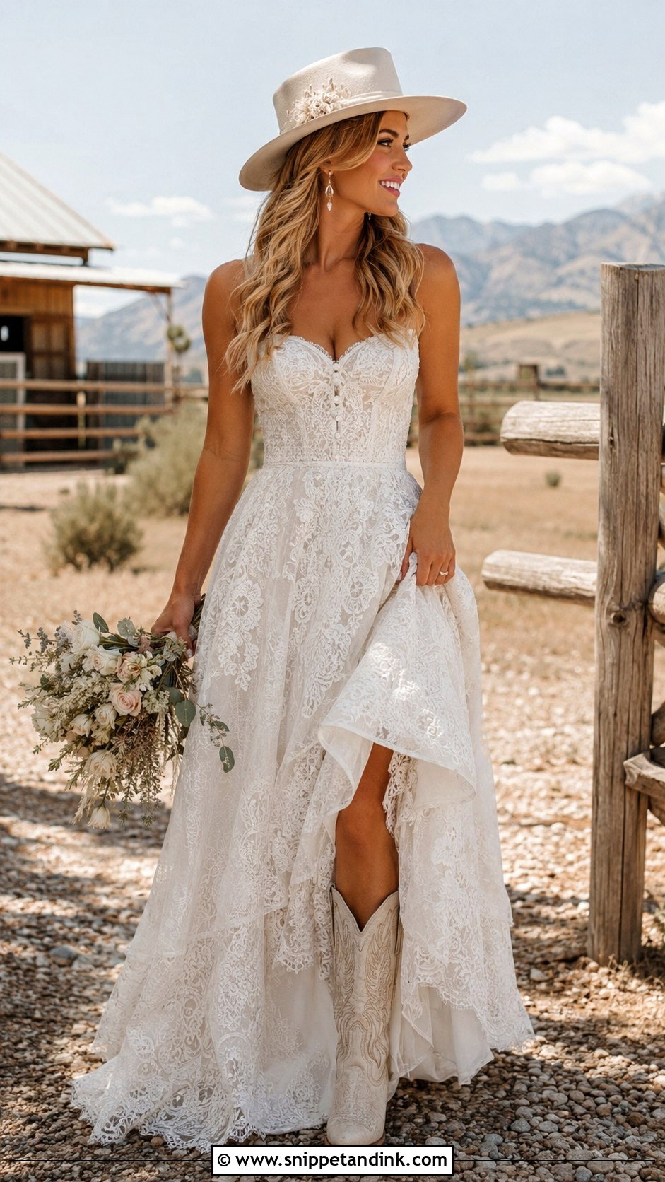 Country Wedding Dress With Hat - Snippet and Ink - 25 Country Style Wedding Dresses