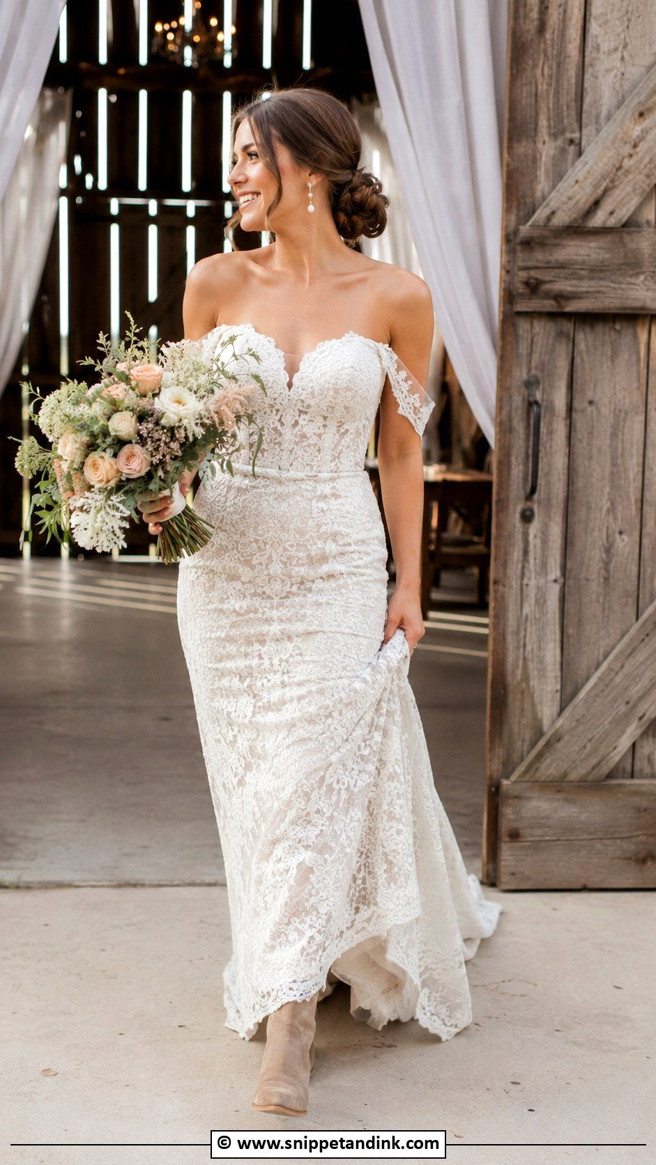 Country Wedding Dress With Off Shoulder Sleeves - Snippet and Ink - 25 Country Wedding Dress Ideas