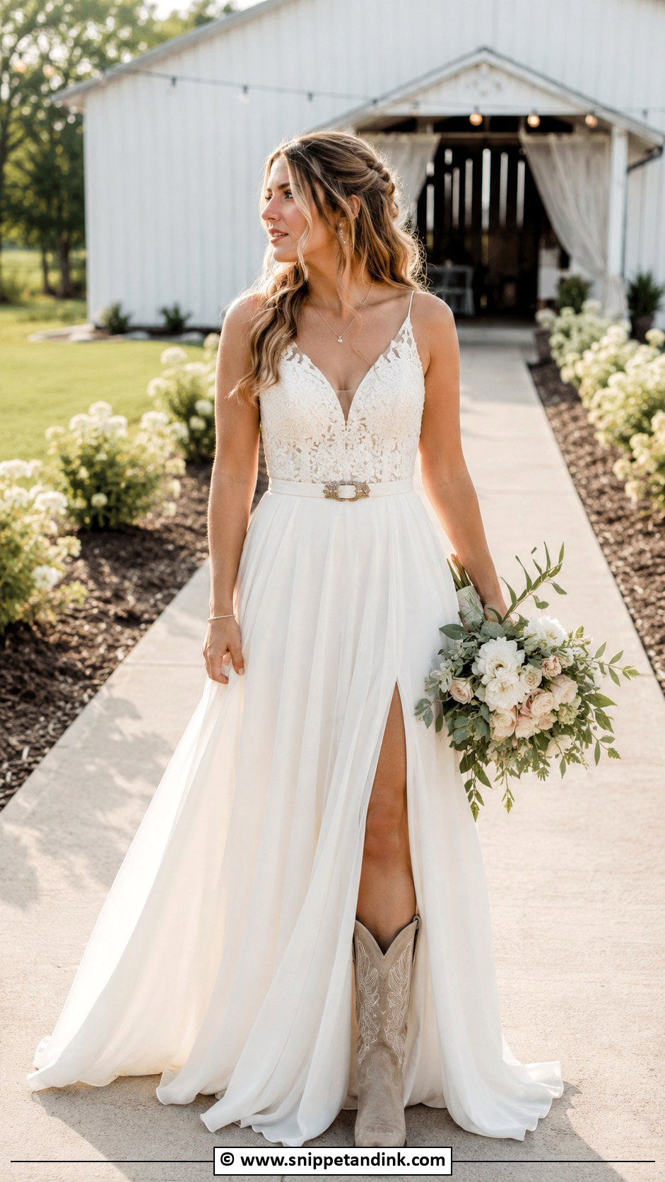 Country Wedding Dress With Slit Skirt - Snippet and Ink - 25 Country Wedding Dress Ideas
