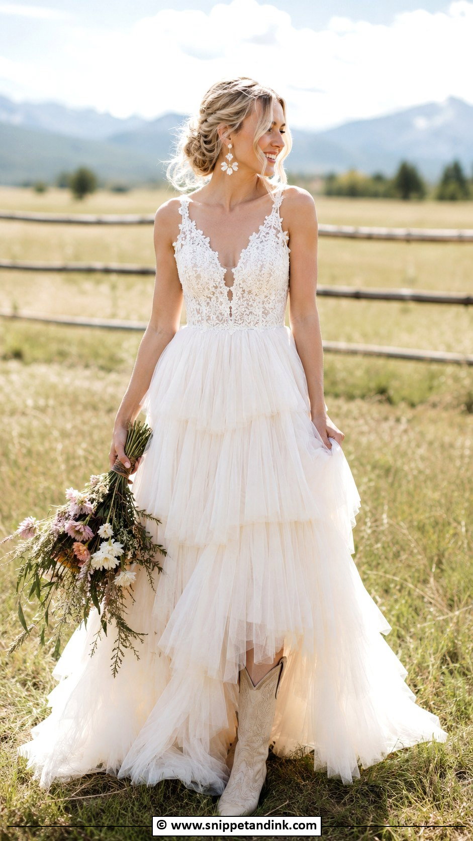 Country Wedding Dress With Tiered Tulle Skirt - Snippet and Ink - 25 Country Wedding Dress Ideas