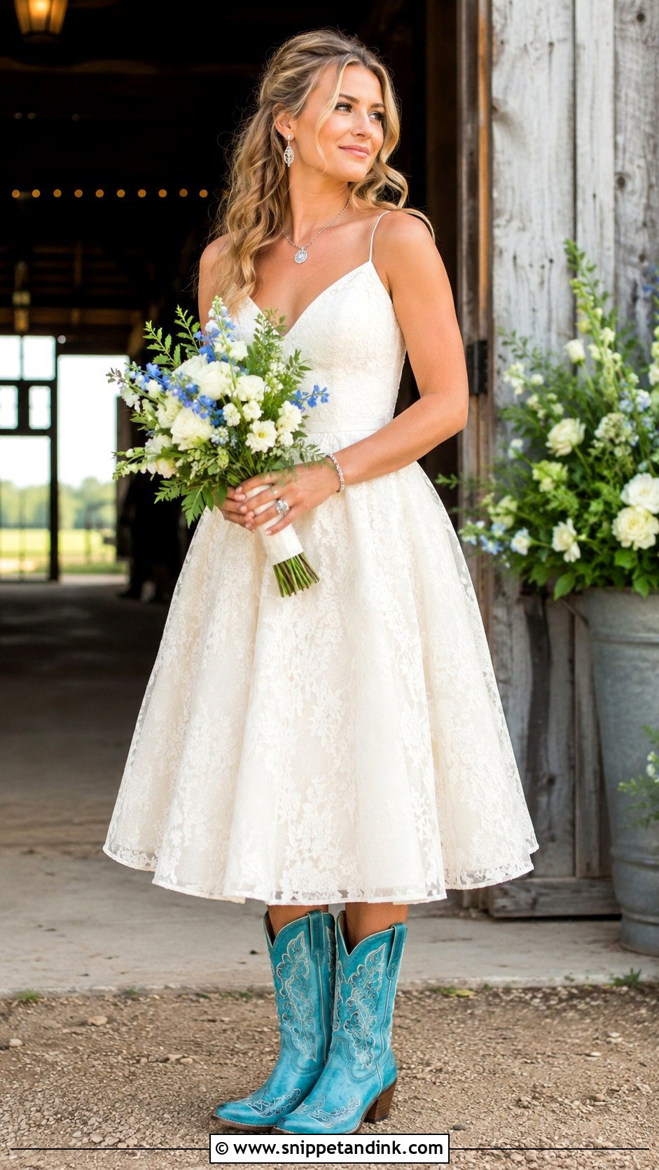 Country Wedding Dress With Turquoise Boots - Snippet and Ink - 25 Country Wedding Dresses with Boots