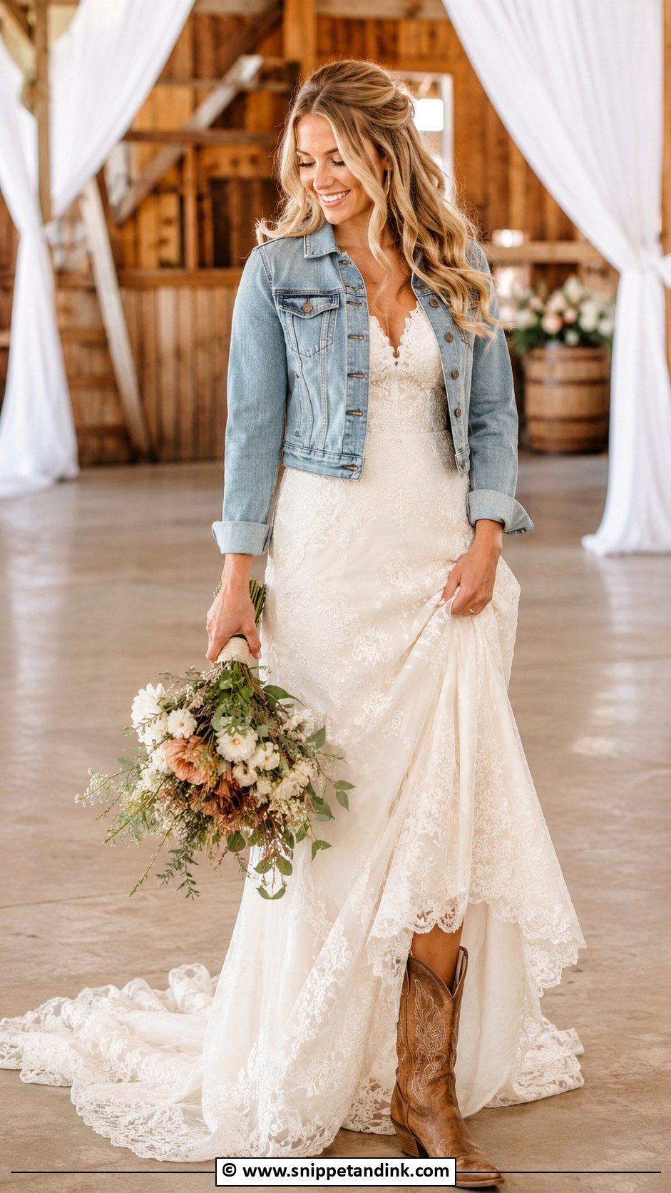 Country Western Wedding Dress With Denim Jacket - Snippet and Ink - 25 Country Western Wedding Dresses