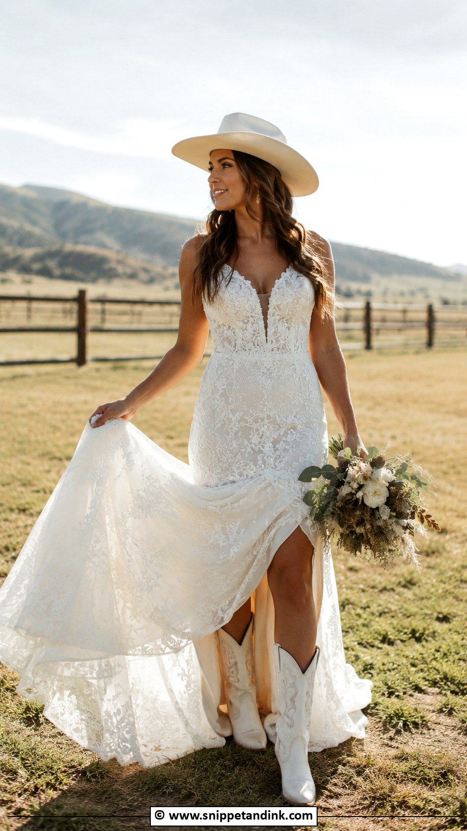 Country Western Wedding Dress With Hat - Snippet and Ink - 25 Country Western Wedding Dresses