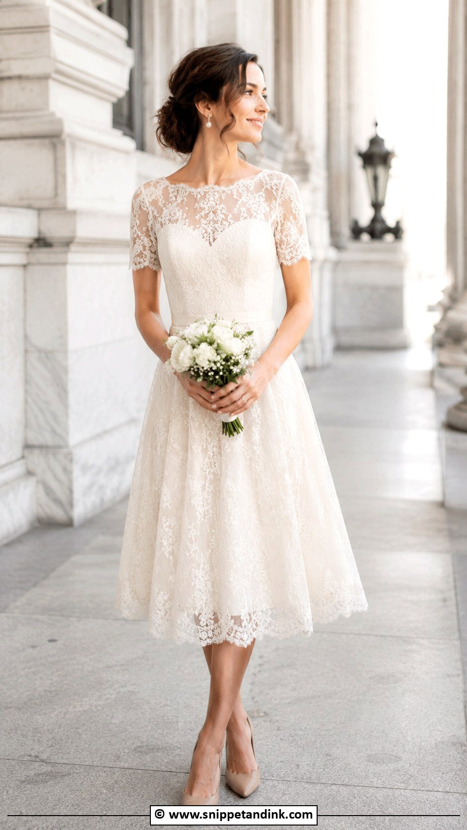 Court Wedding Lace Tea Length Dress - Snippet and Ink - 30 Court Wedding Outfit Ideas