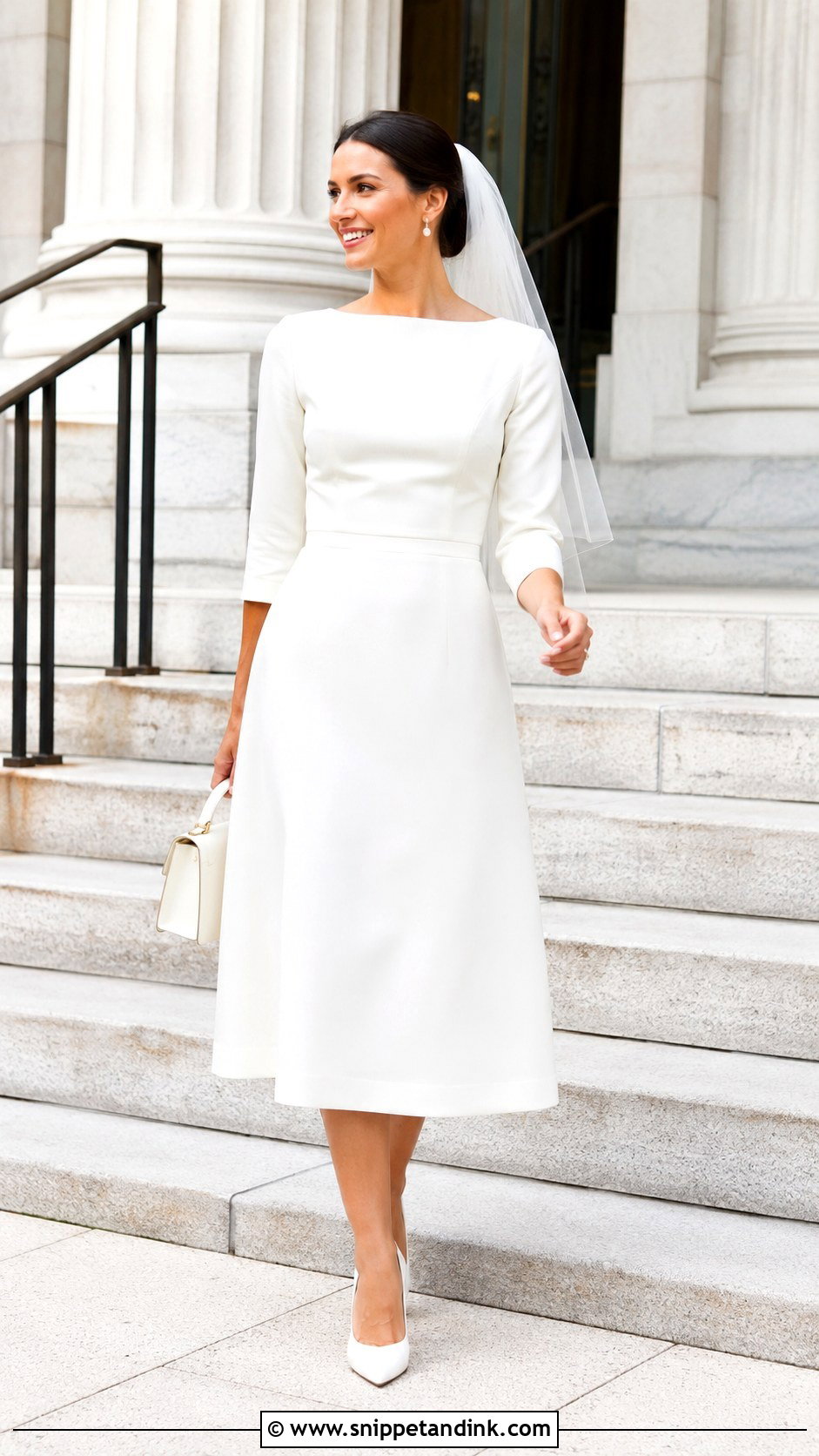 Courthouse Midi 34 Sleeve Wedding Dress - Snippet and Ink - 20 34 Sleeve Wedding Dress Ideas