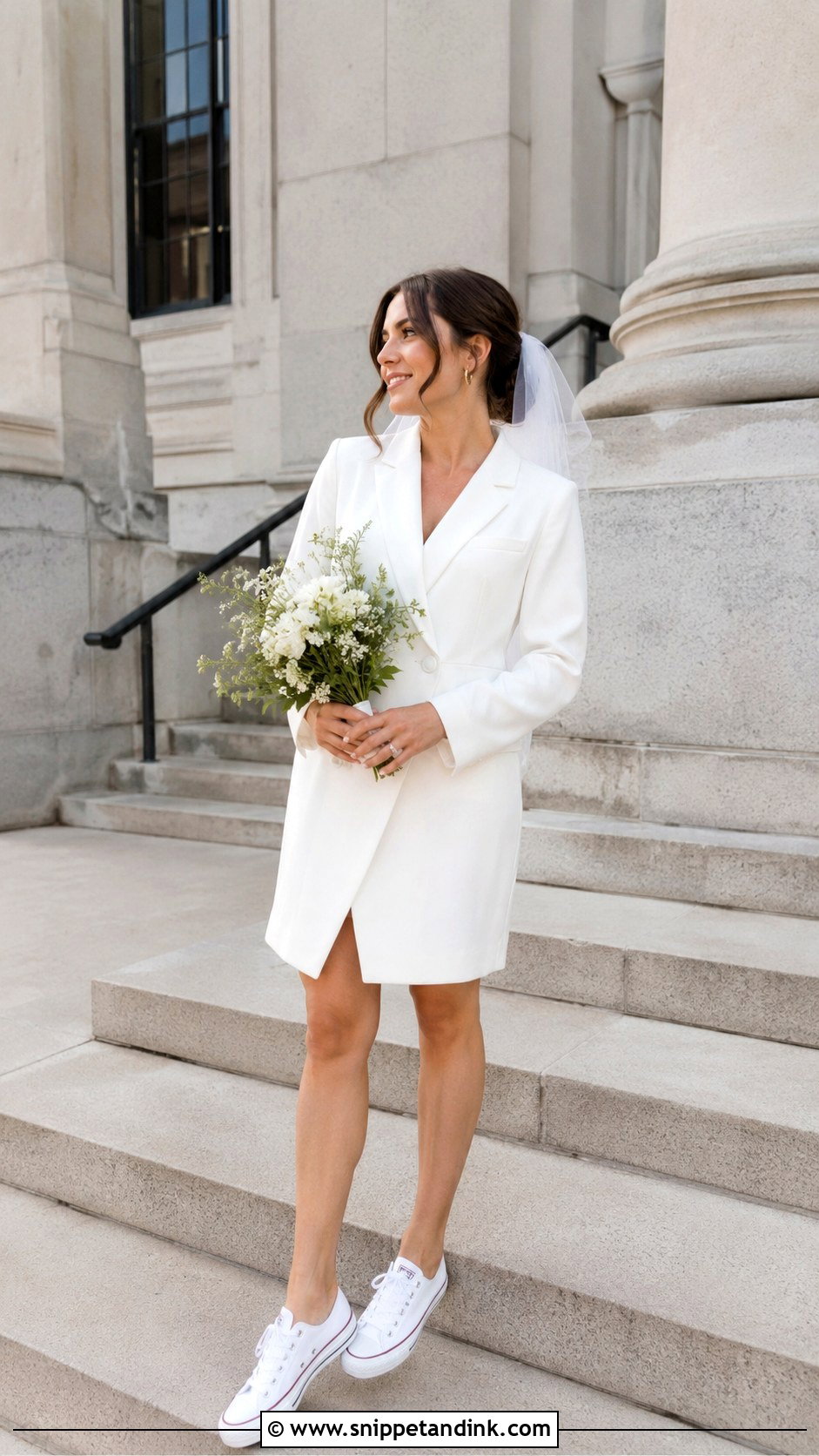 Courthouse Wedding Converse With A Blazer Dress - Snippet and Ink - 30 Wedding Converse Ideas