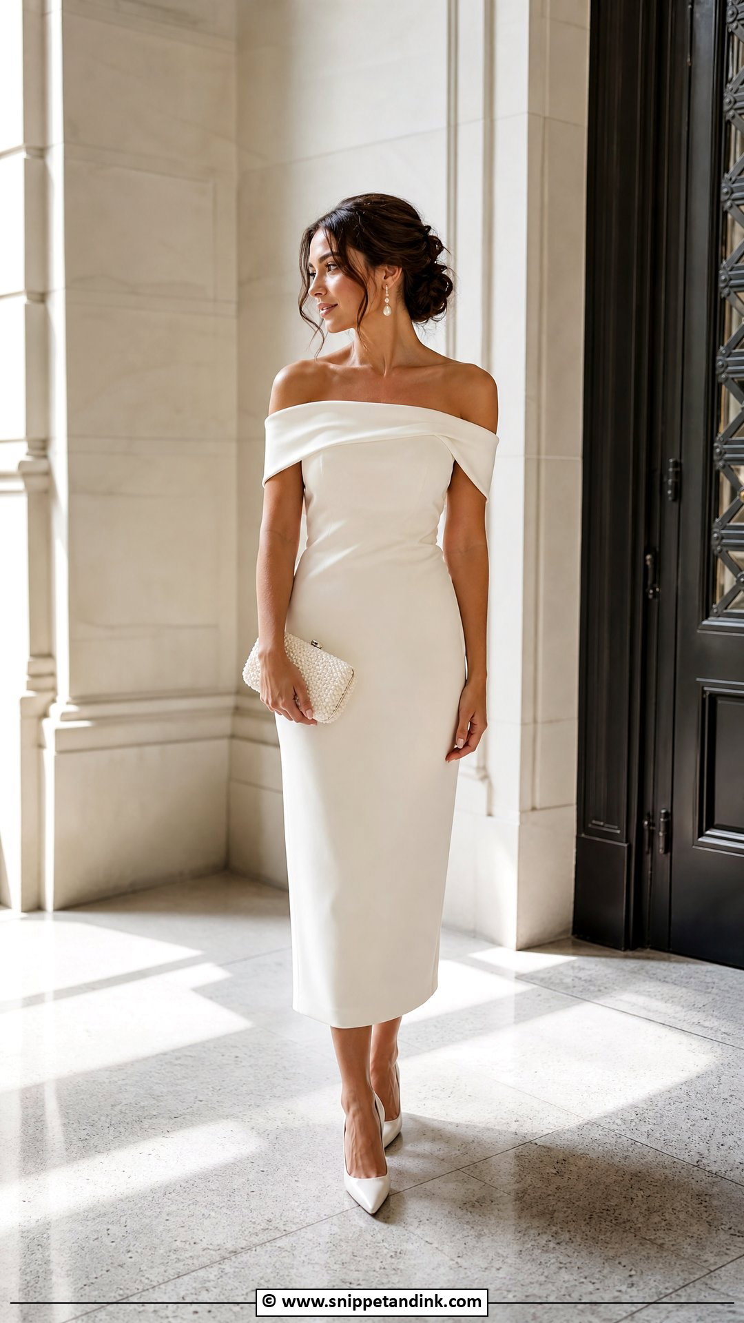 Courthouse Wedding Off Shoulder Dress - Snippet and Ink - 35 Courthouse Wedding Dress Ideas