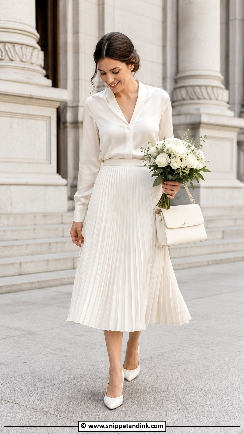 Courthouse Wedding Pleated Skirt Outfit - Snippet and Ink - 30 Courthouse Wedding Outfit Ideas