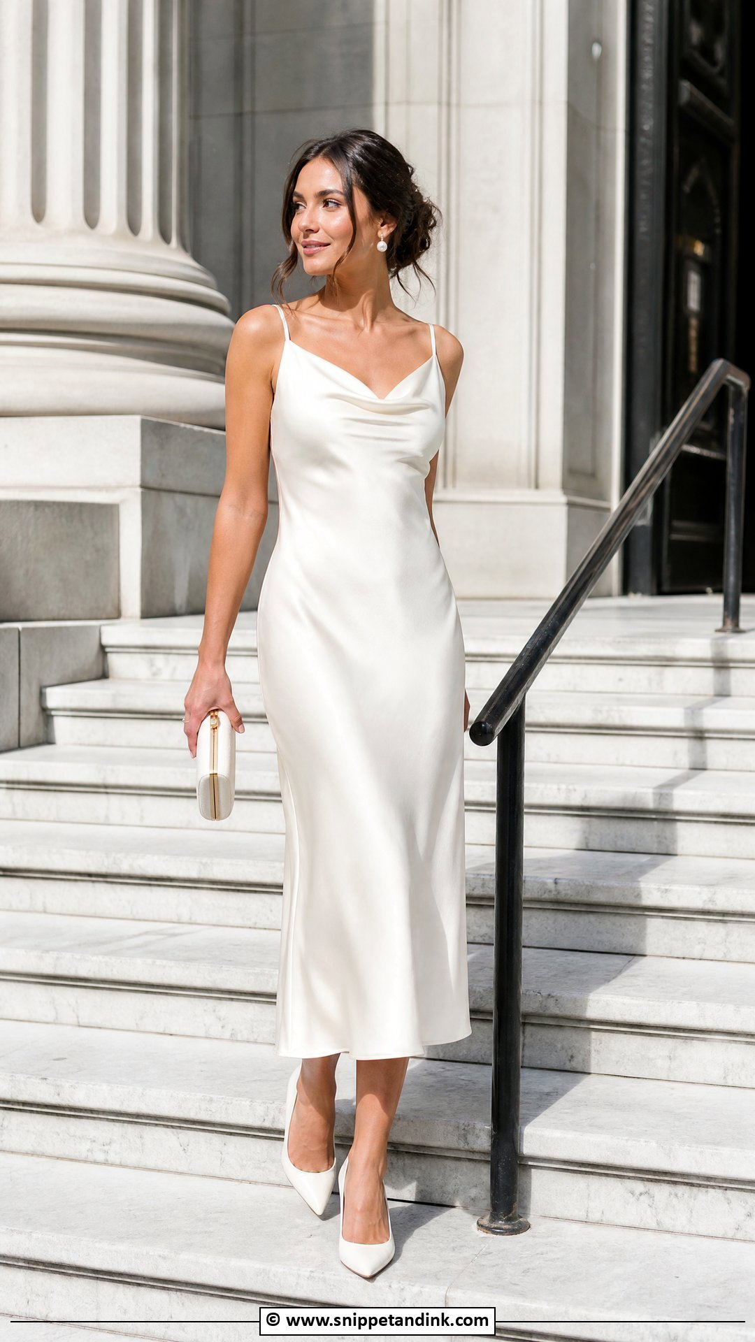 Courthouse Wedding Satin Midi Dress - Snippet and Ink - 35 Courthouse Wedding Dress Ideas